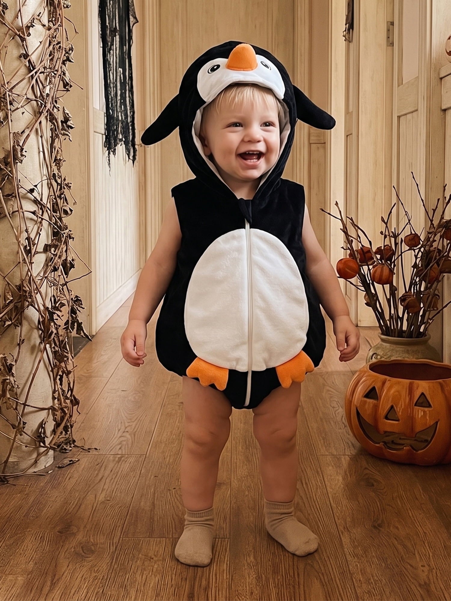 RUINIXCW Newborn Baby Boy Halloween Costume Kids Infant Animal Cosplay Outfit Toddler Fall Winter Clothes Warm Fleece Hooded Sleeveless Romper