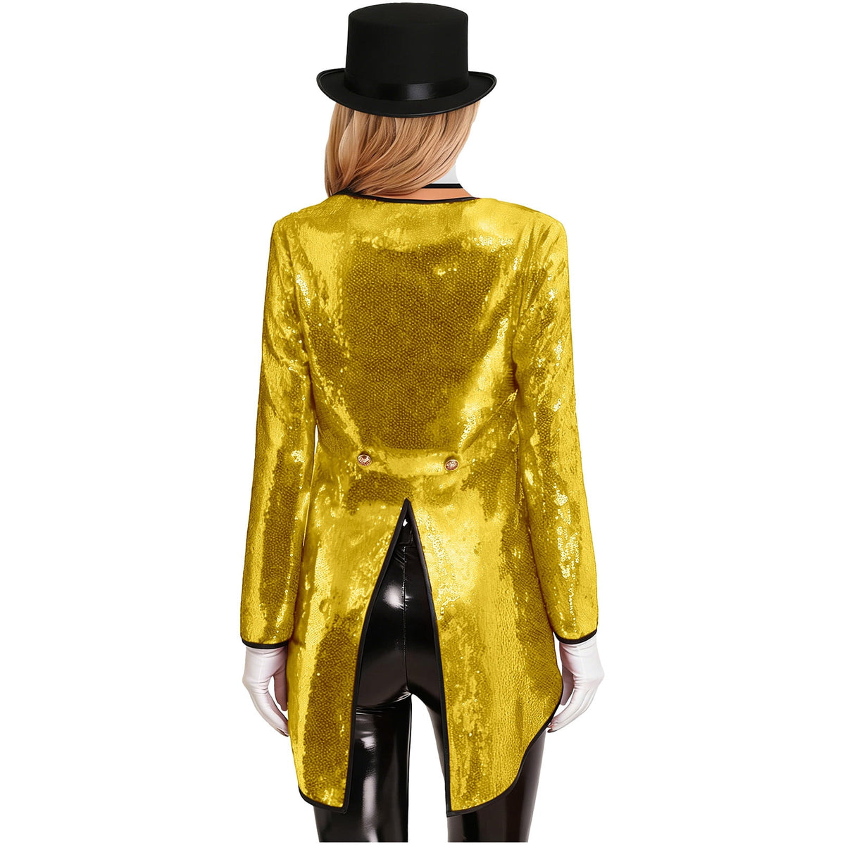 iiniim Women Magician Cosplay Sequin Tailcoat Circus Showman One-Button Tuxedo Jacket Outfits Red M
