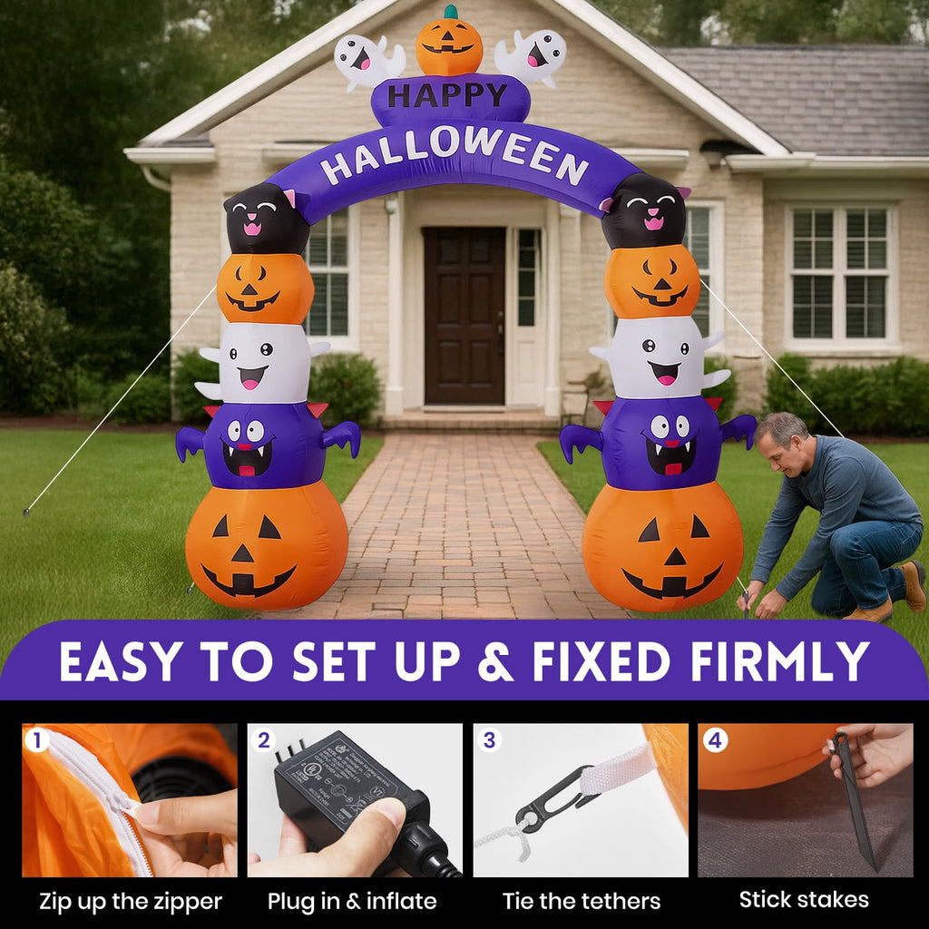 GVDV 8 FT Halloween Inflatables Archway Outdoor Decorations for Front Yard Lawn Garden Decor