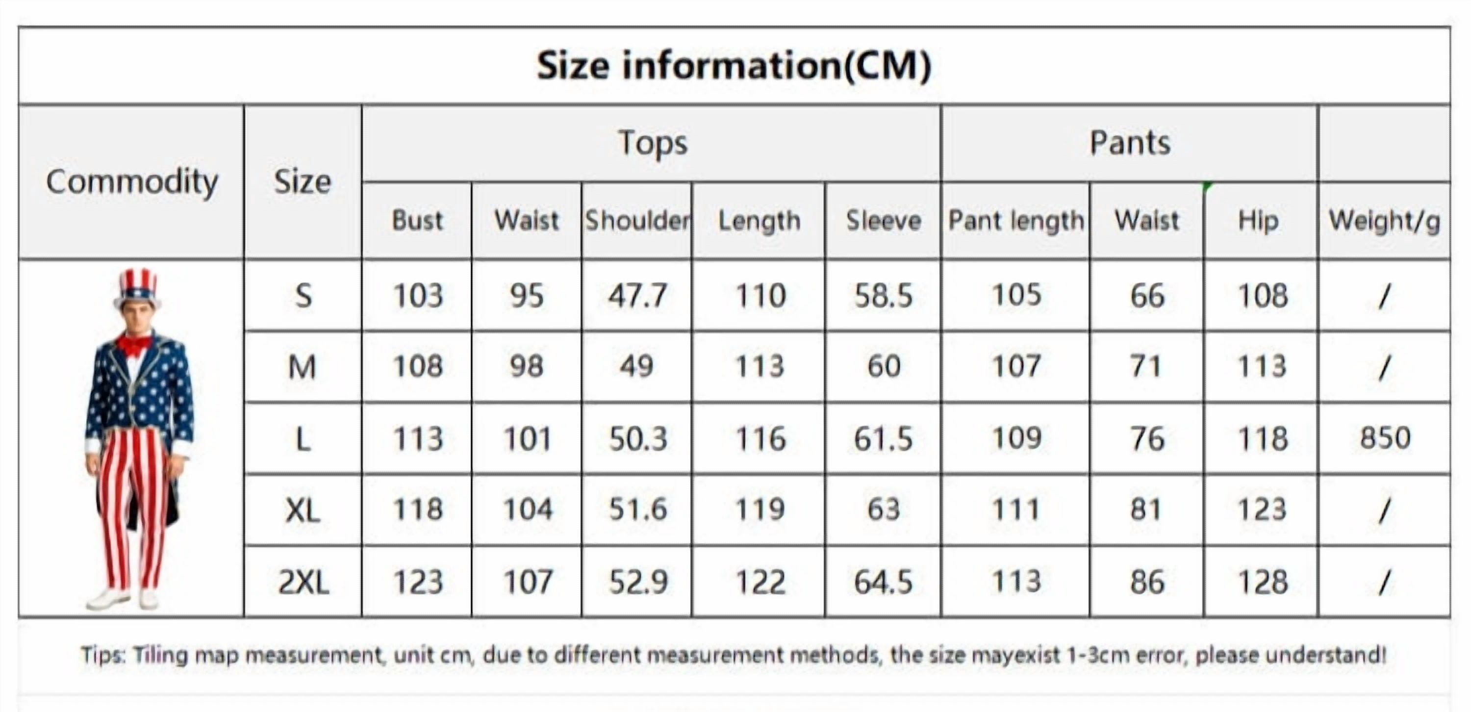 HOARBOEG Men's Patriotic Uncle Sam Costume, 4th of July Tuxedo Tailcoat Red White Blue Stage Performance Suit, Independence Day Party Outfit, Historical Reenactment Costume for Parades & Celebrations