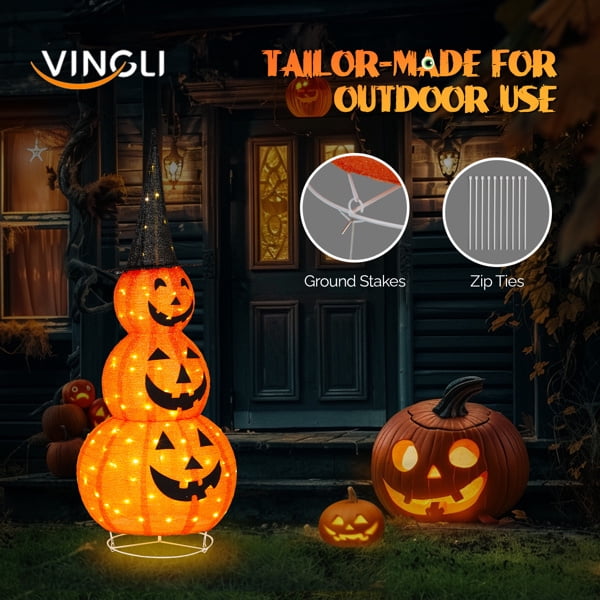 5FT Lighted Pop-Up Pumpkin Halloween Decor with 100 LED Lights for Outdoor Lawn Yard Garden
