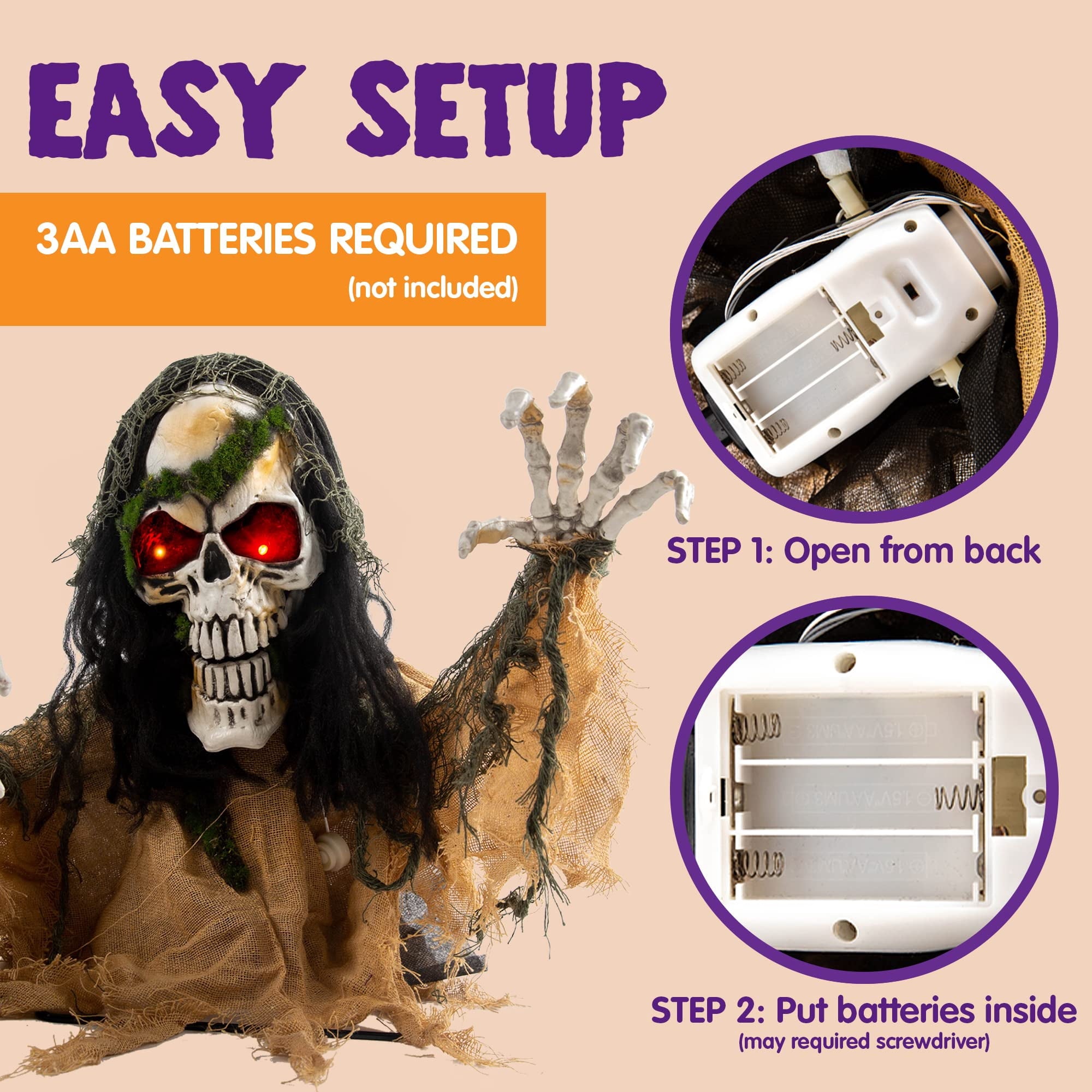 Joyfy Halloween Groundbreaker Animated Halloween Decorations Zombie with Crawling Creepy Animatronic Decorations with Movable Arms,Outdoor Scary Halloween Yard Decorations