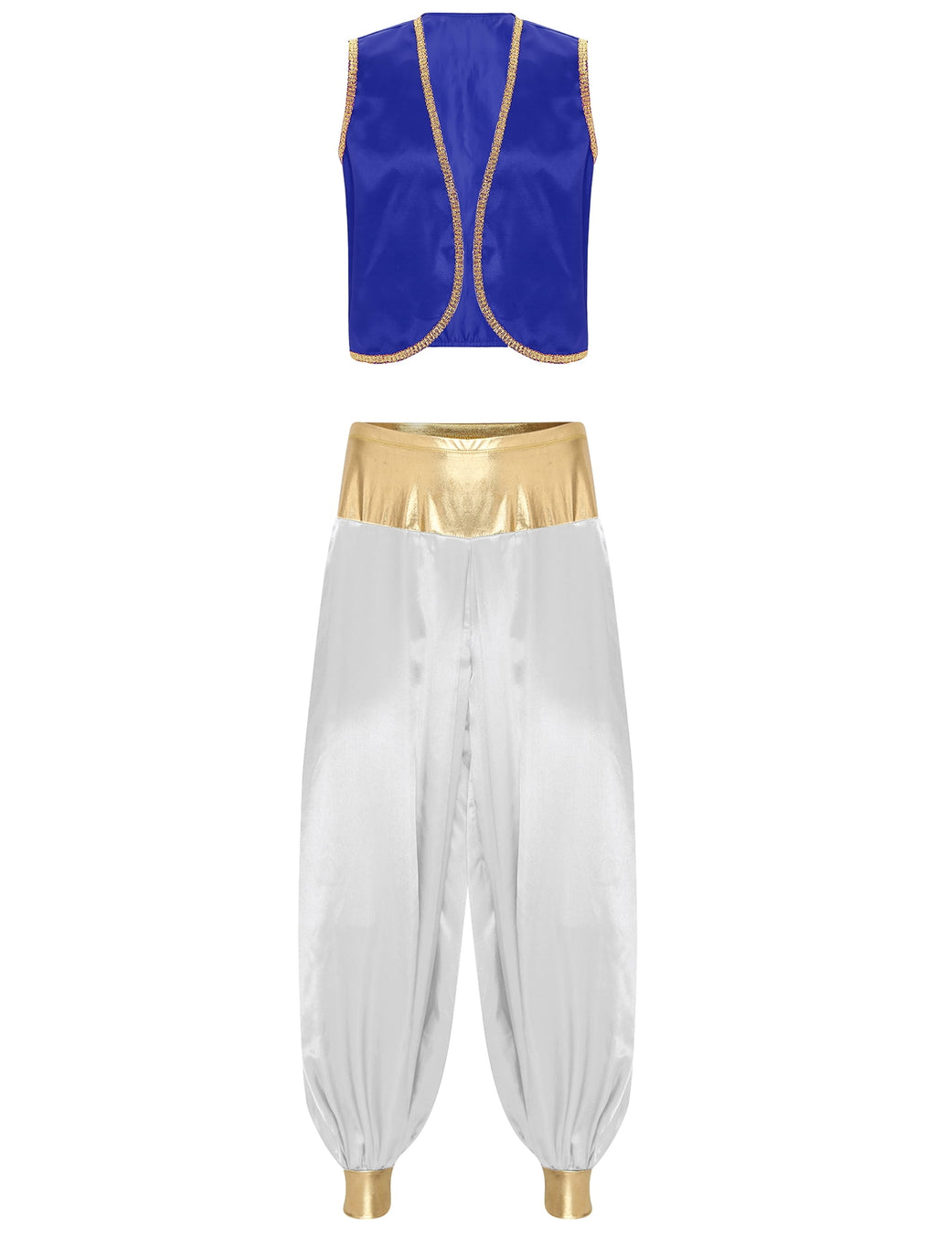 iiniim Mens Arabian Prince Costume Open Front Vest with Pants Halloween Show Fancy Dress up Outfit Royal Blue&Royal Blue S