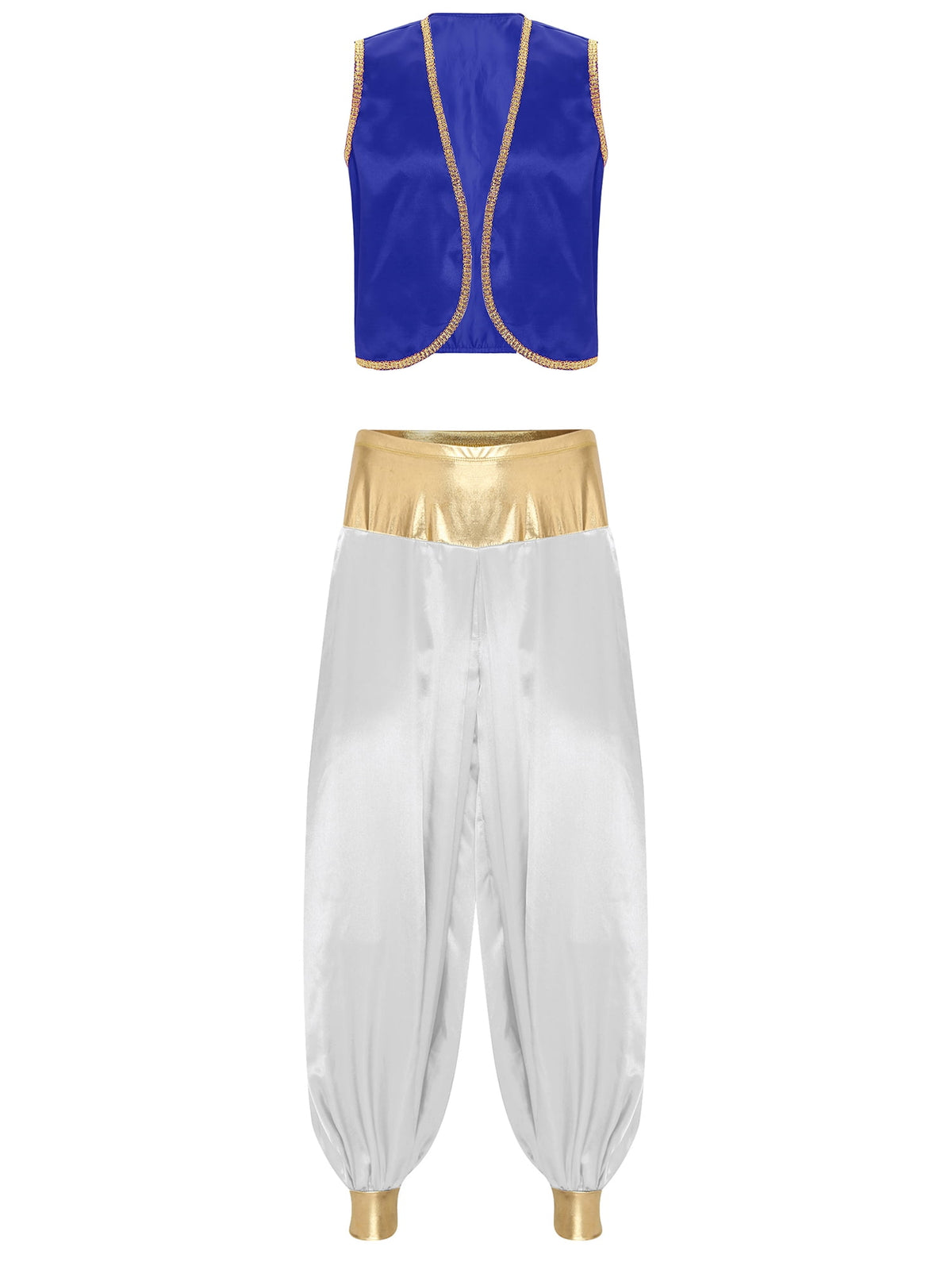 iiniim Mens Arabian Prince Costume Open Front Vest with Pants Halloween Show Fancy Dress up Outfit Royal Blue&Royal Blue S