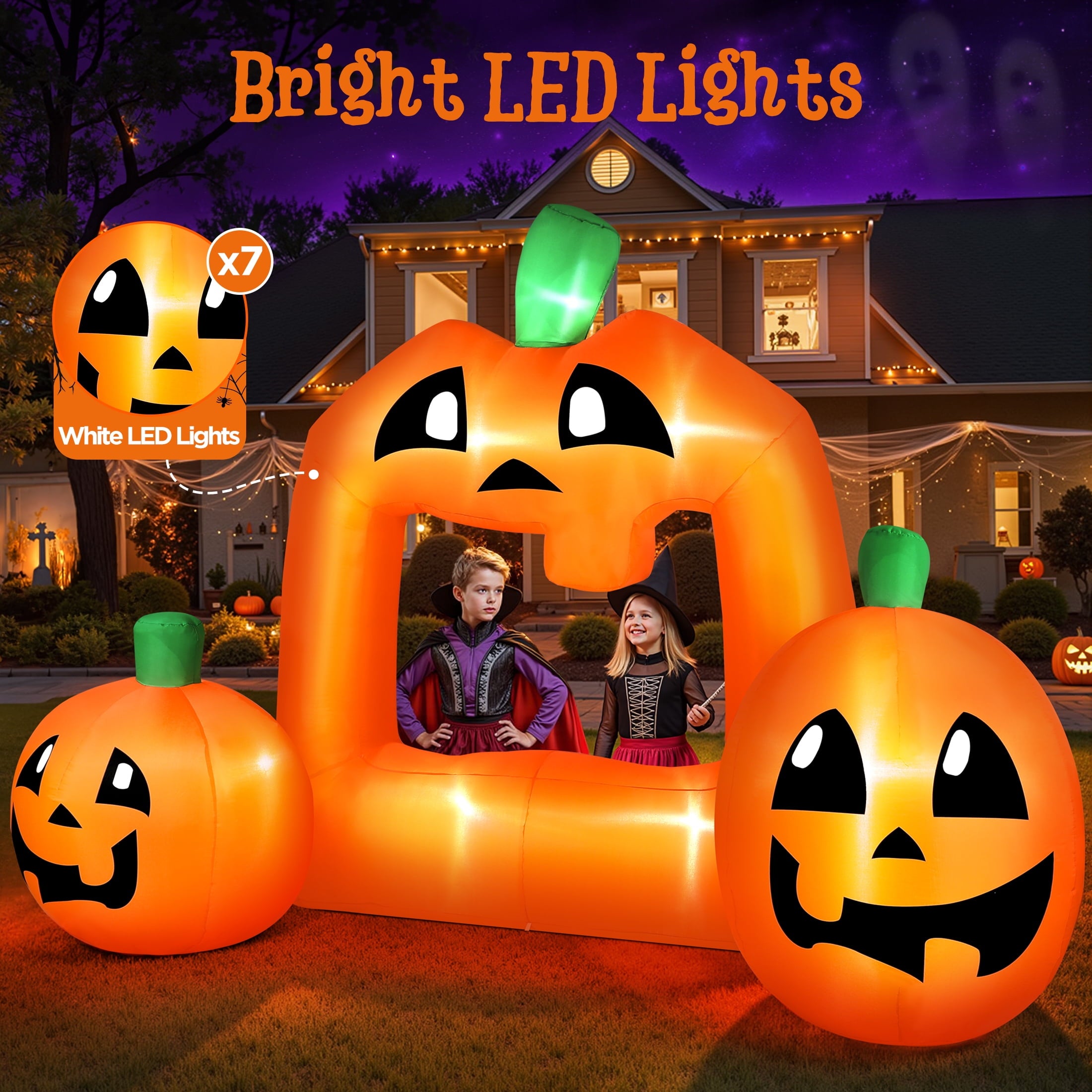 Firstness 8.5FT Halloween Inflatable,Pumpkin Photo with Lights for Party Yard Decorations