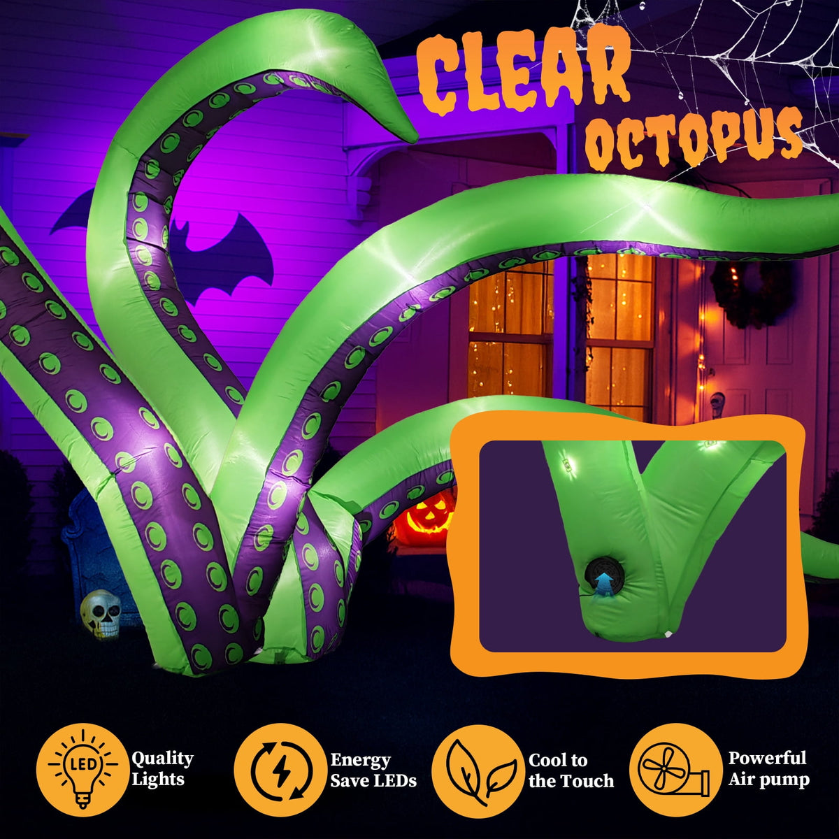 Zimtown 7 FT Halloween Inflatables Cape Octopus 2 Pack Giant Octopus Tentacles Halloween Decoration Outdoor