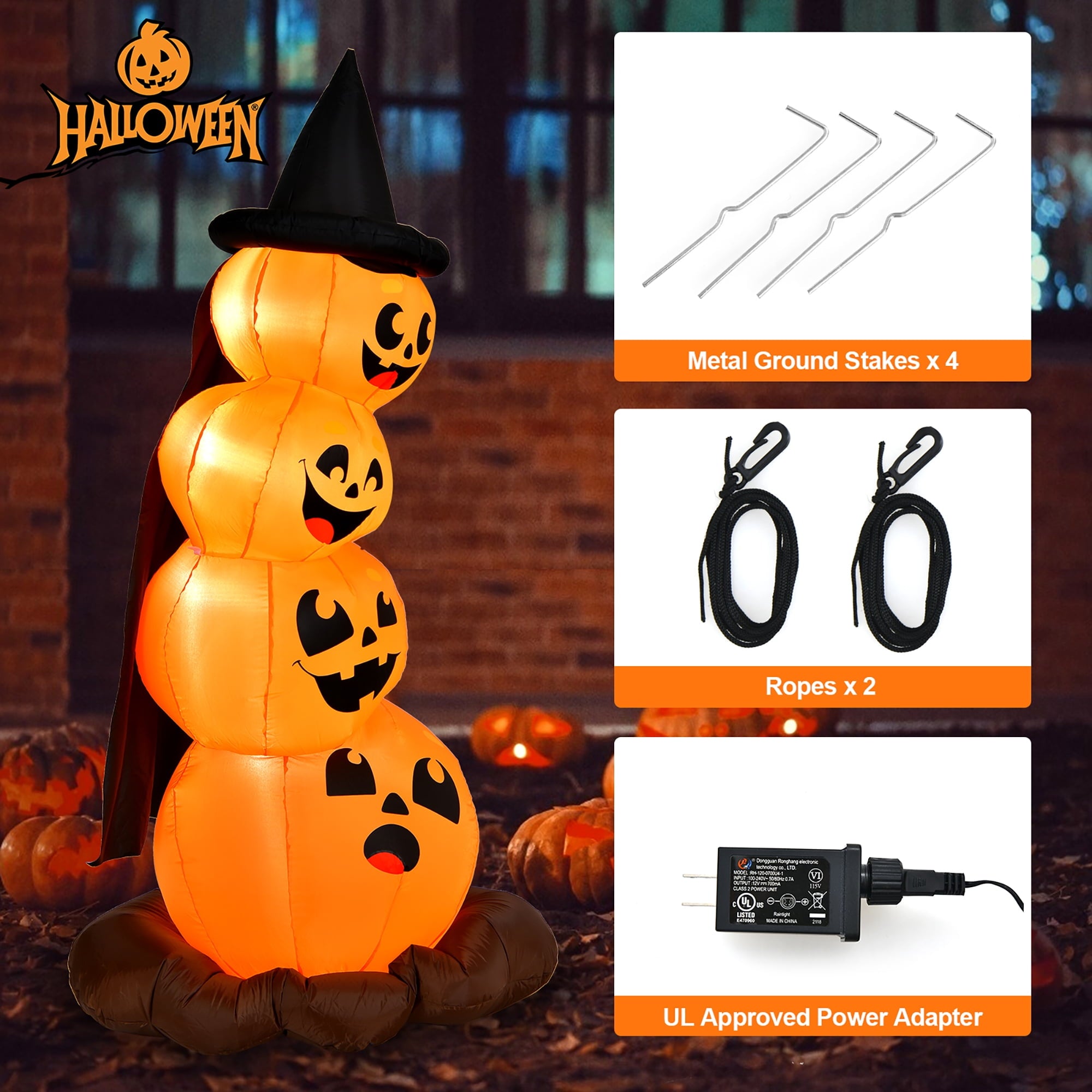 Costway 6.8FT Halloween Inflatable Pumpkin Combo Blow up Pumpkins w/ Witch’s Hat