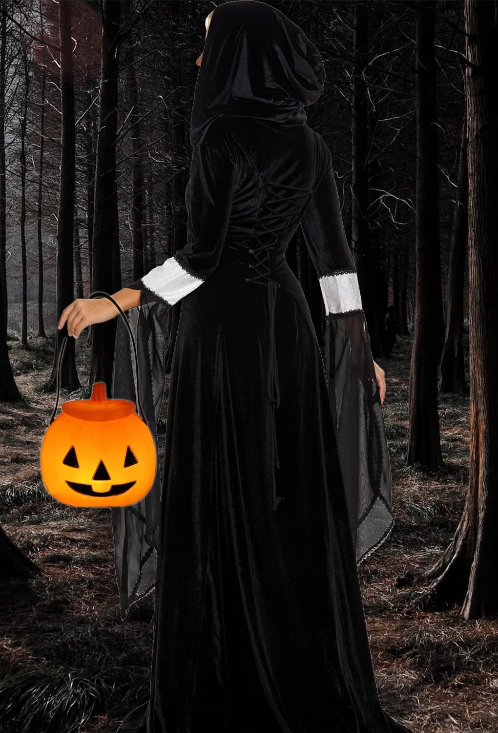 Halloween Witch Costume Women, Deluxe Witch Dress Costume, Vintage Embroidered Renaissance Gothic Hooded Vampire Gown Dress Cosplay Costumes Red S