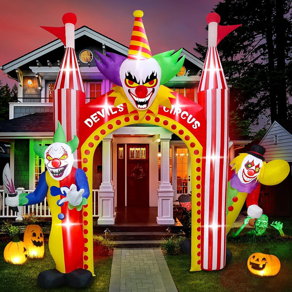 Kalolary 12FT Giant Clown Inflatable Archway with Built-in Lights – Scary Outdoor Yard Decorations for Garden, Lawn, and Indoor Halloween Decor