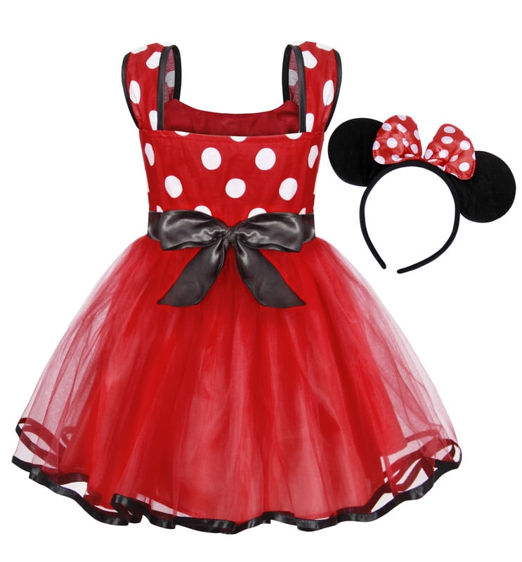 Jurebecia Girls Red Polka Dot Tutu Dress with Bow Headband, Baby Toddler Party Costume for Birthday & Cosplay (110 cm)
