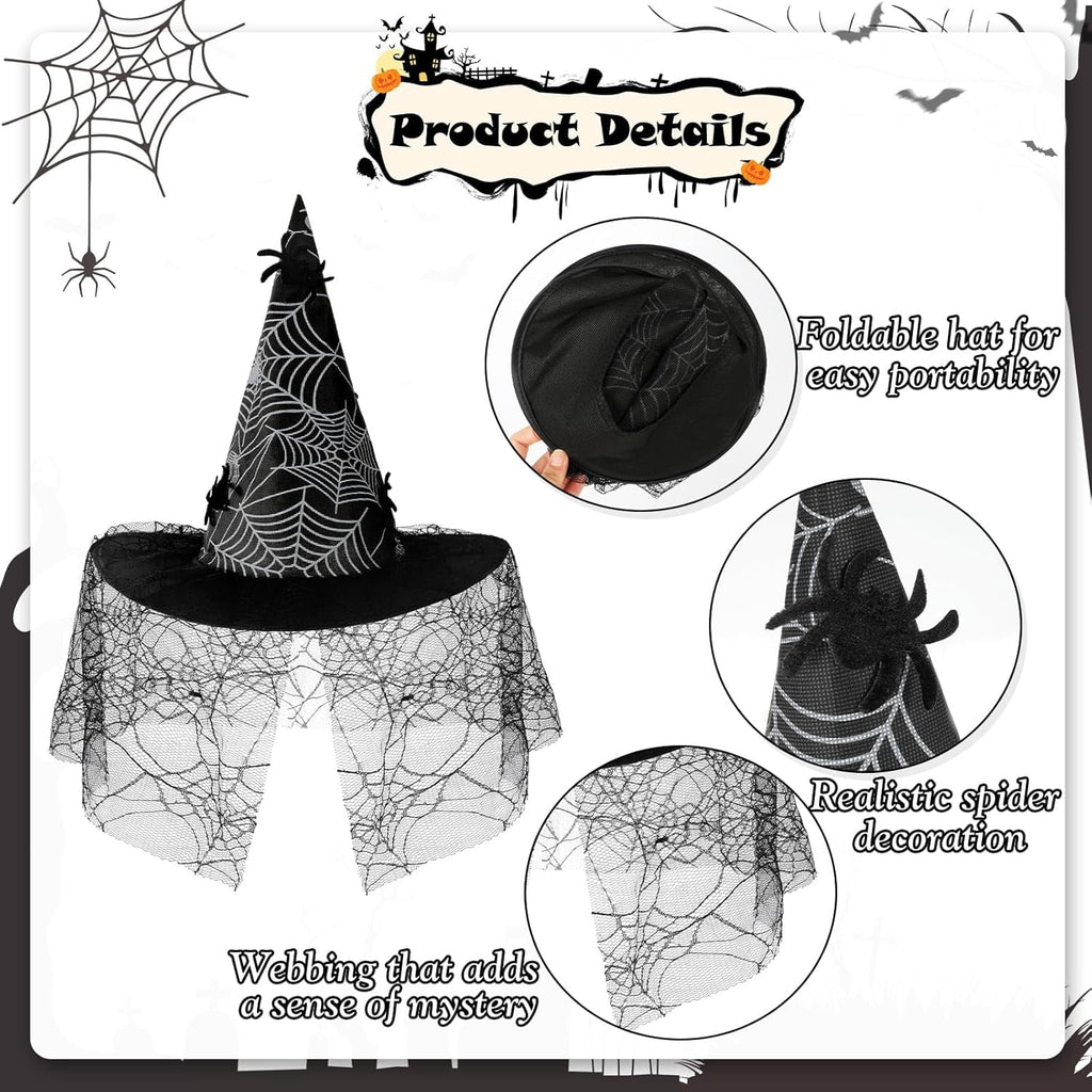 HIFOT 6pcs/set Spider Costume Adult Spider Web Poncho Tights Spider Necklace Chocker Earings Mask and Witch Hat Halloween Costumes for Women