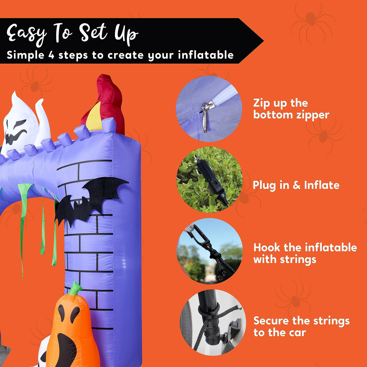 Joyfy 6 FT Halloween Inflatable Haunted Castle Decoration,Trunk or Treat Car Decorations Kit Ghost and Pumpkin with Built-in LED Light for Halloween Party Indoor,Outdoor,Yard,Garden Decor