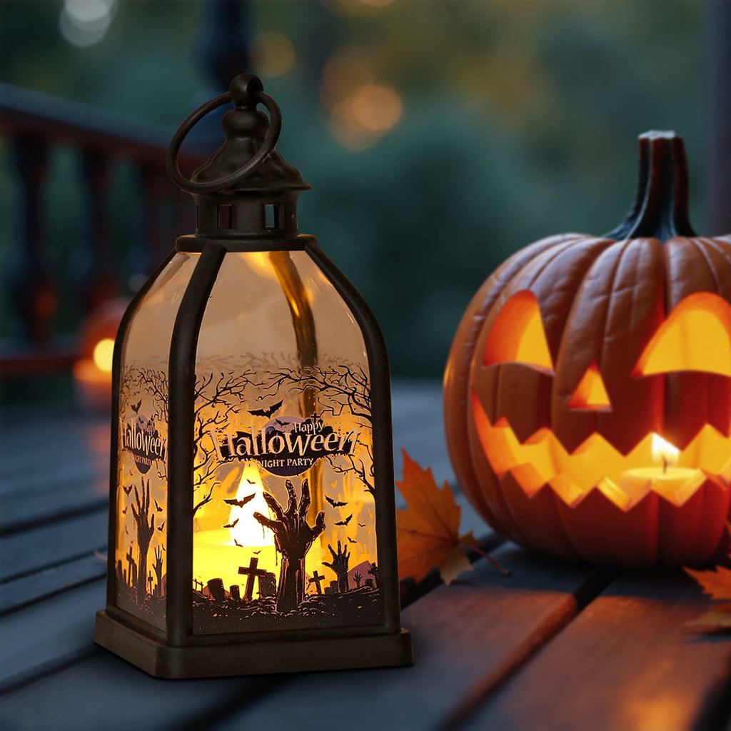 Cheapark Halloween Lanterns Decorations, Battery Operated Black Pumpkin Witch Lanterns, Flickering Light For Indoor Party Home Decor
