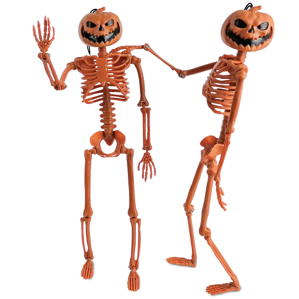 TETOU 2 Packs Halloween Skeletons, 14.9" Halloween Full Body Skeleton with Posable Joints for Haunted House Graveyard Props Decor