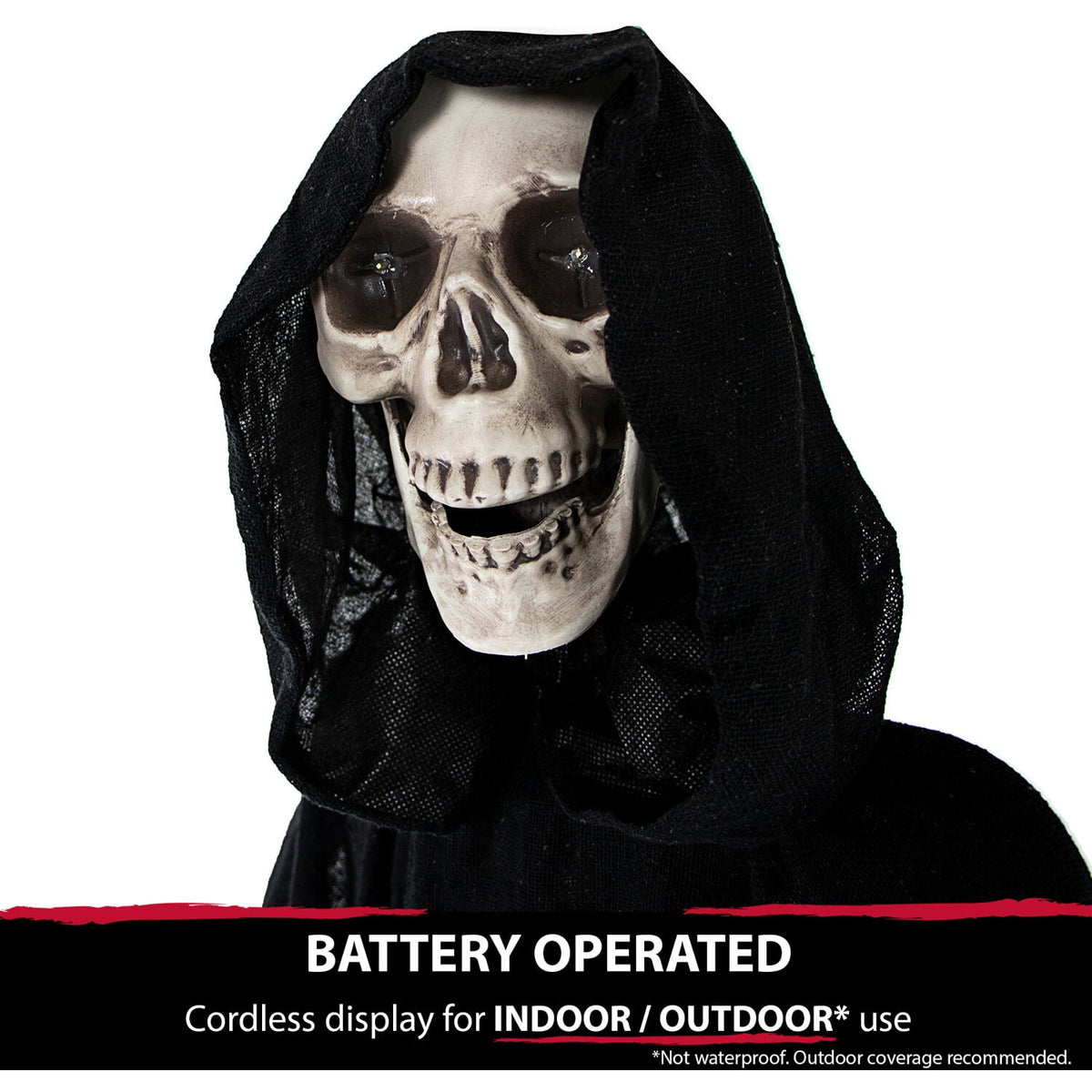 Haunted Hill Farm 5 ft Life-Size Animated Grim Reaper Prop w/ Chain and Rotating Head for Indoor or Outdoor Halloween Decoration, Battery-Operated