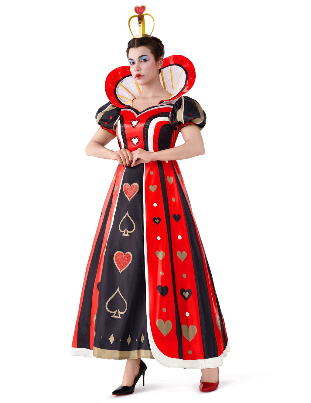 Joyfy Red Queen Costume for Women, Red Heart Queen Fairytale Fancy Dress for Halloween Themed Parties Dress up Cosplay