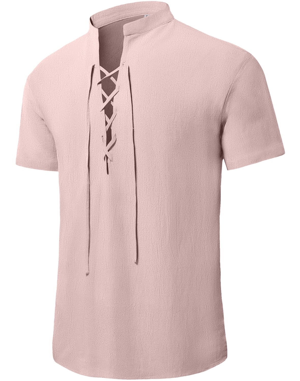 HAOMEILI Men's Short Sleeve Shirts Retro Style Lace up for Medieval,Viking,Hippie Halloween Cosplay Pirate Renaissance Costume