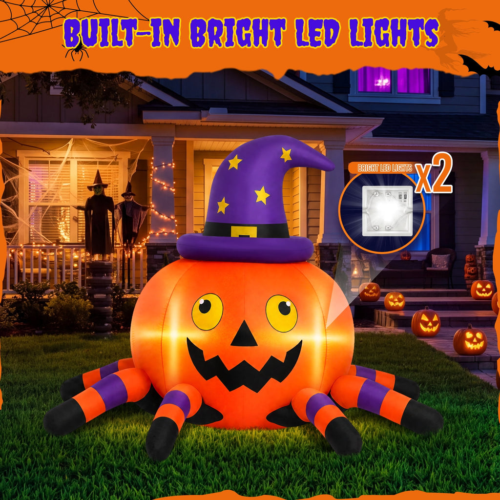 Firstness 6.2FT Halloween Inflatable Decorations Pumpkin Spider with LED Lights, Halloween Blow Ups for Yard Party
