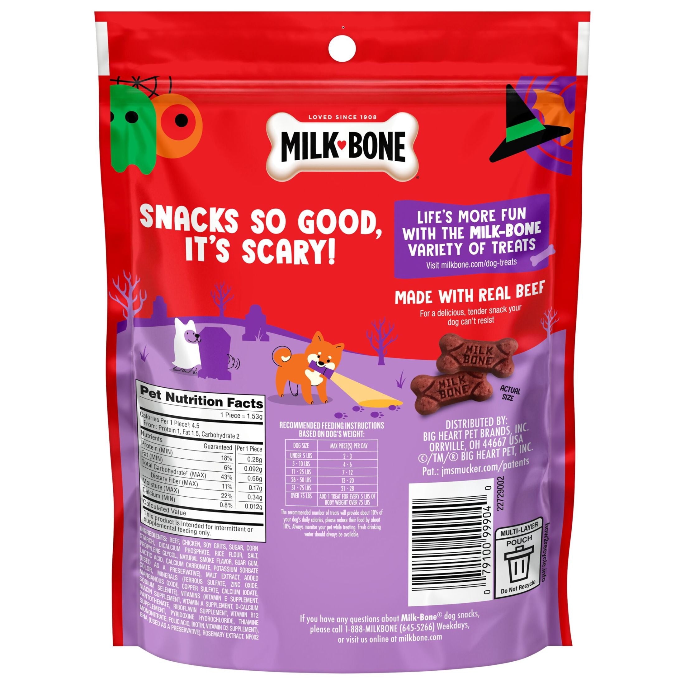 Milk Bone Soft & Chewy Mini’s Graveyard Bones, Halloween Dog Treats, Beef & Filet Mignon Recipe, 3.7 oz Bag