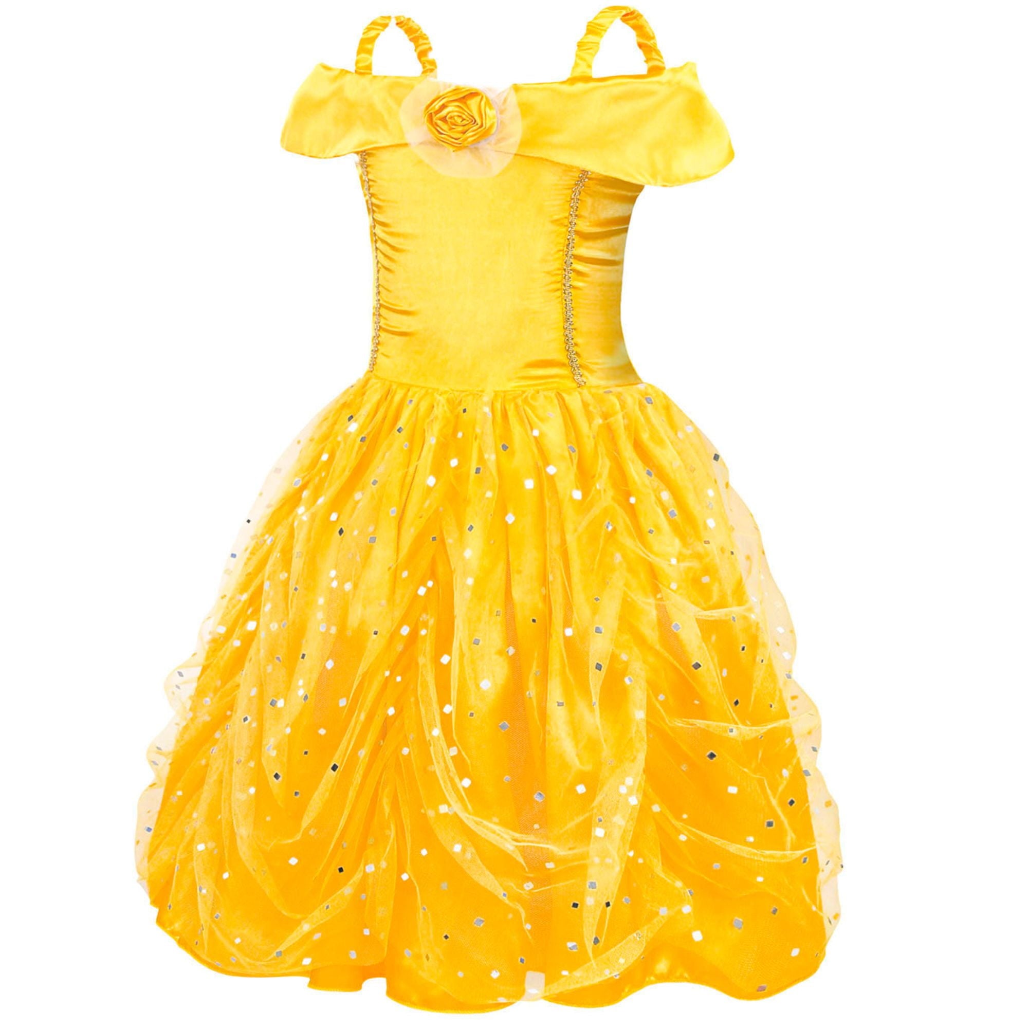 Jurebecia Princess Dress for Girls Costume Kids Off Shoulder Layered Toddler Halloween Cosplay Birthday Party Outfit up Yellow 120 cm 5-6 Years