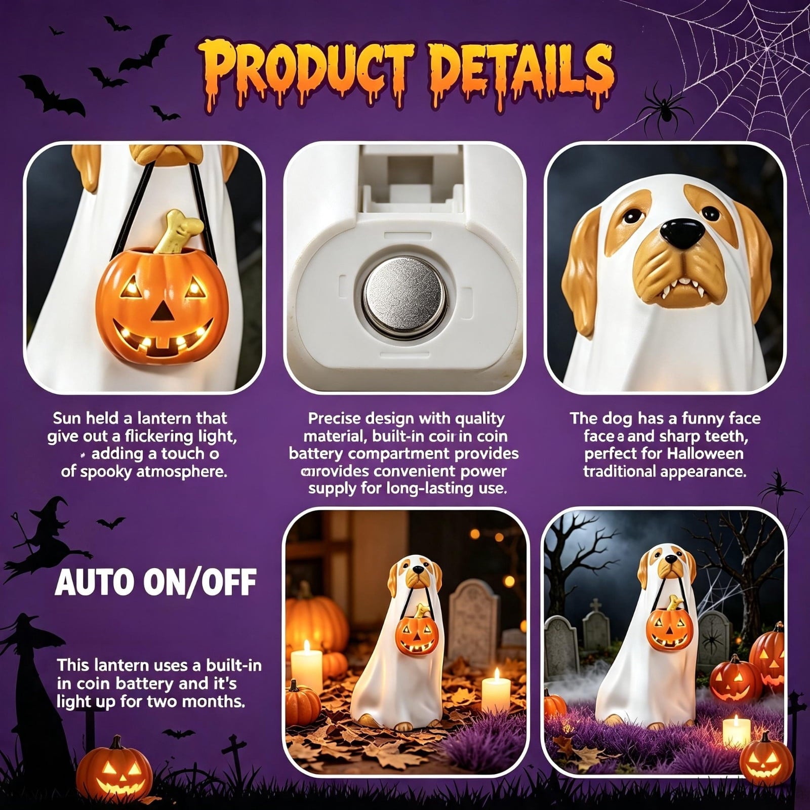 Ghost Bubble Bath LampHalloween Bathroom Decor Gifts Under 20 Bathtub Ghost & Dog Resin Figurine, Warm LED Halloween Tabletop Decor for Bathroom, Bedroom, Kids Room & Fall Home Accent