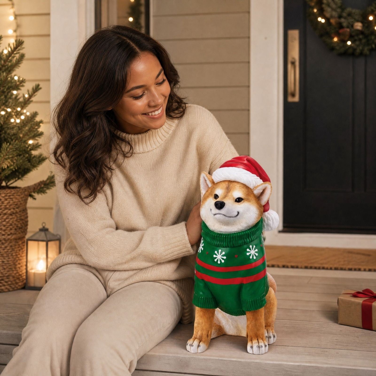 Clearance! Christmas Golden Retriever Statue with LED Lights, Cute Dog Holding Puppy Figurine, Christmas Decoration Indoor Outdoor, Gift for Kiddo Adults