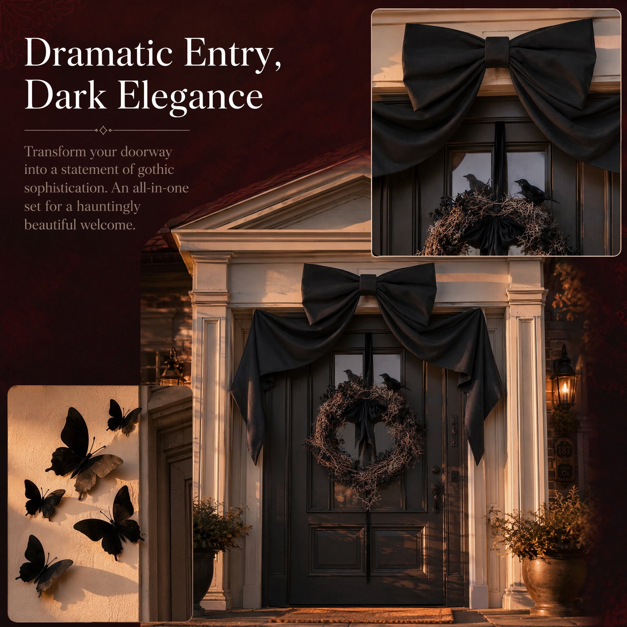 Halloween Decor Giant Black Bow Halloween Decor,48 Inch Halloween Wall Decoration for Wall Mantle Front Door Window- Indoor Halloween Party Hanging Decoration
