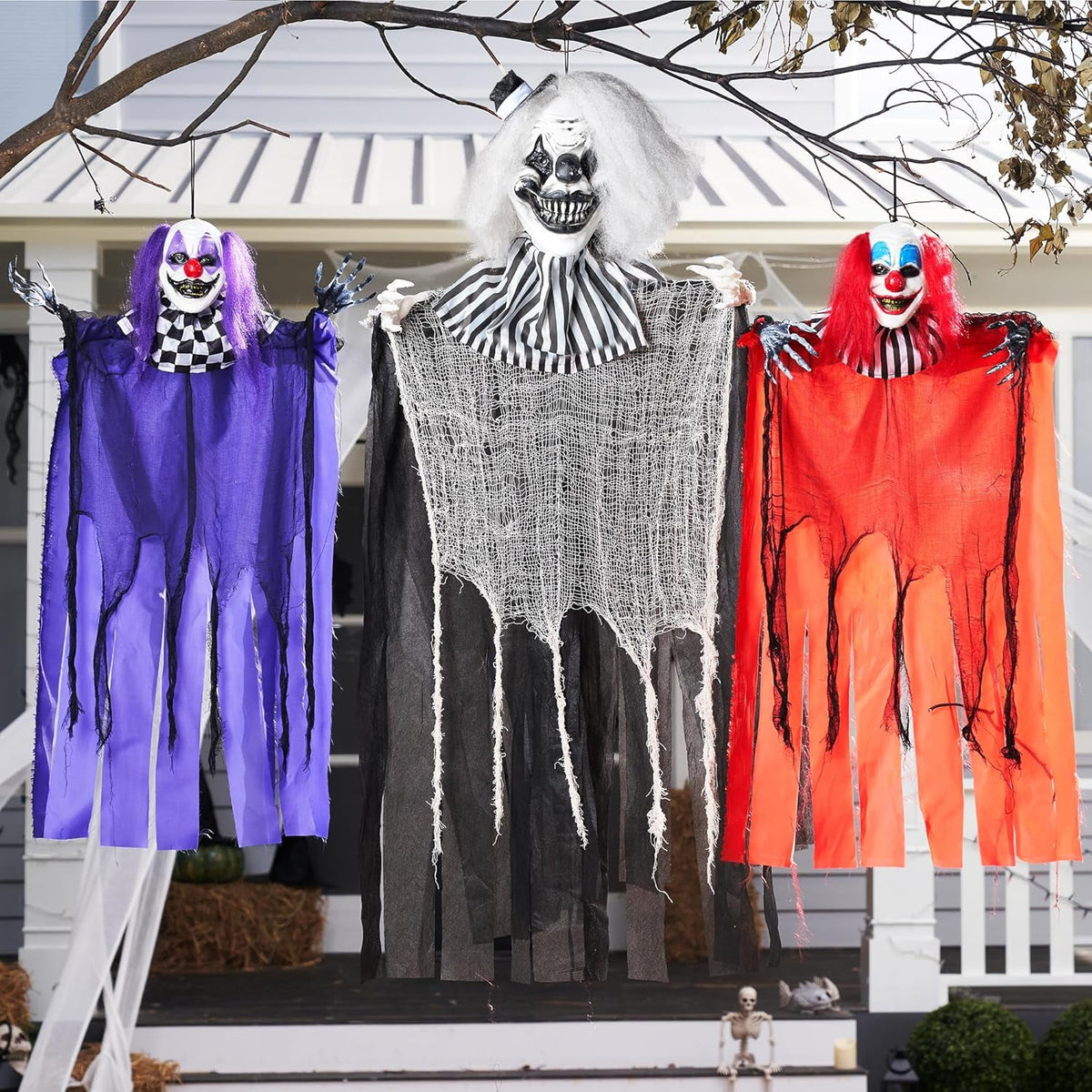 Joyfy 4 Pcs Halloween Decorations Outdoor Hanging Clown Ghost,29" Scary Outdoor Halloween Decor for Halloween Haunted House Decor Props
