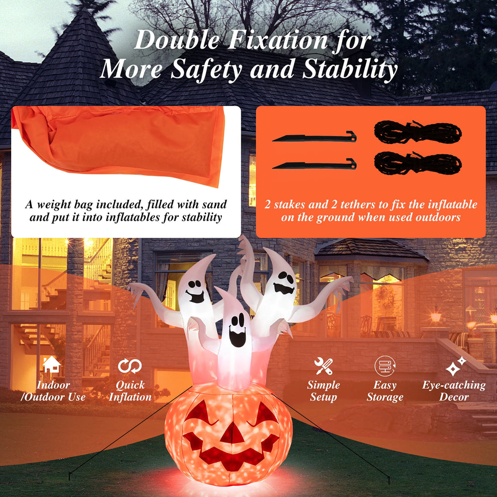 Costway 6 FT Inflatable Halloween Tree White Ghosts with Pumpkin Decor w/ Rotating Lamp