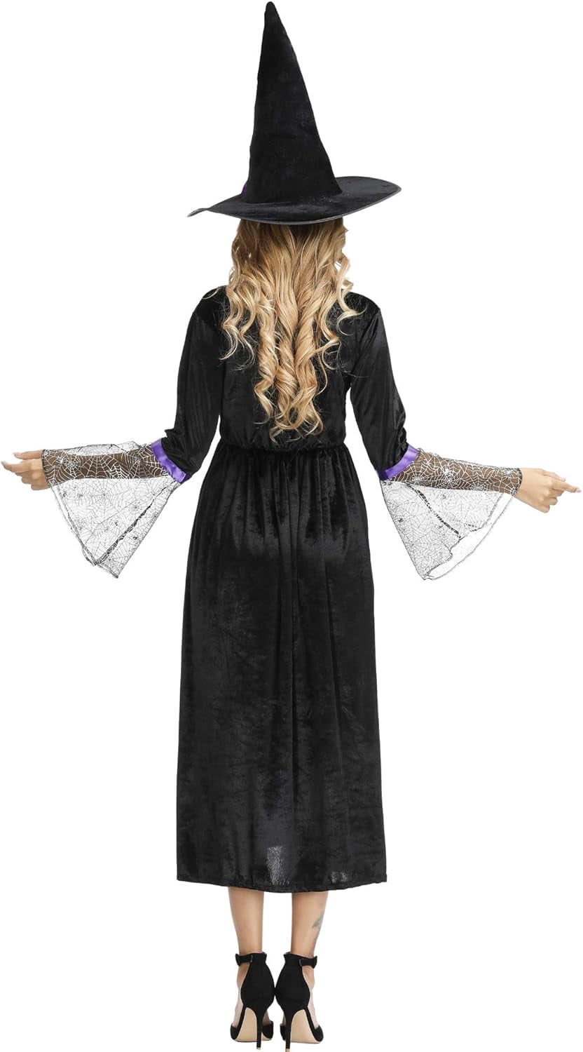 Halloween Witch Costume for Women, Halloween Gothic Witch Dresses for Fancy Dress Party Purple XL