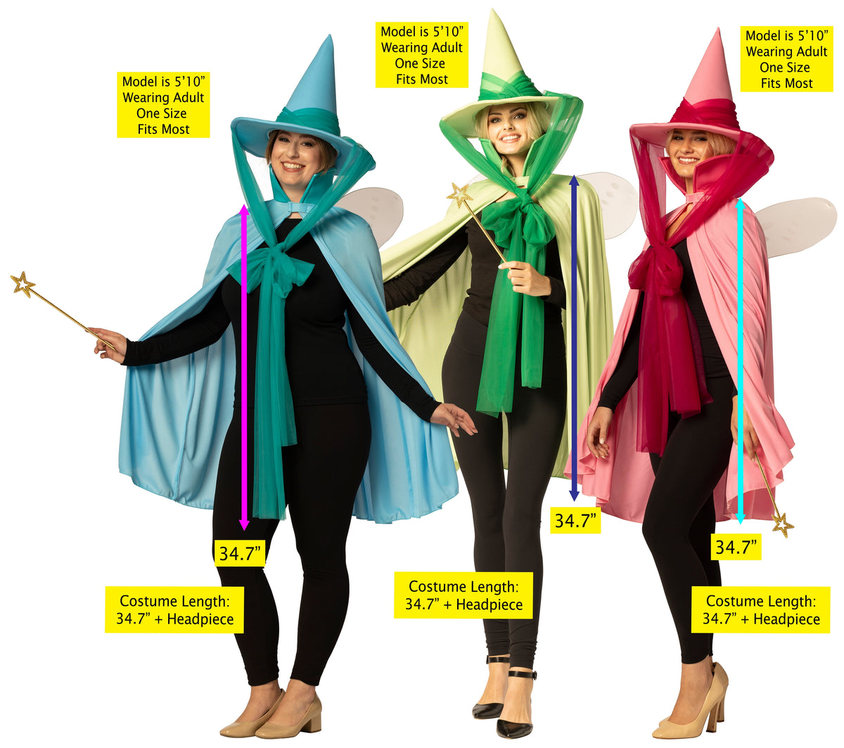 Imposta Costumes Fairy Godmother Hat, Cape, Wings & Wand, Blue (30144-OS), Green (30145-OS), & Pink (30146-OS) Group Halloween Costume, Women, One Size Fits Most Adults, 20176