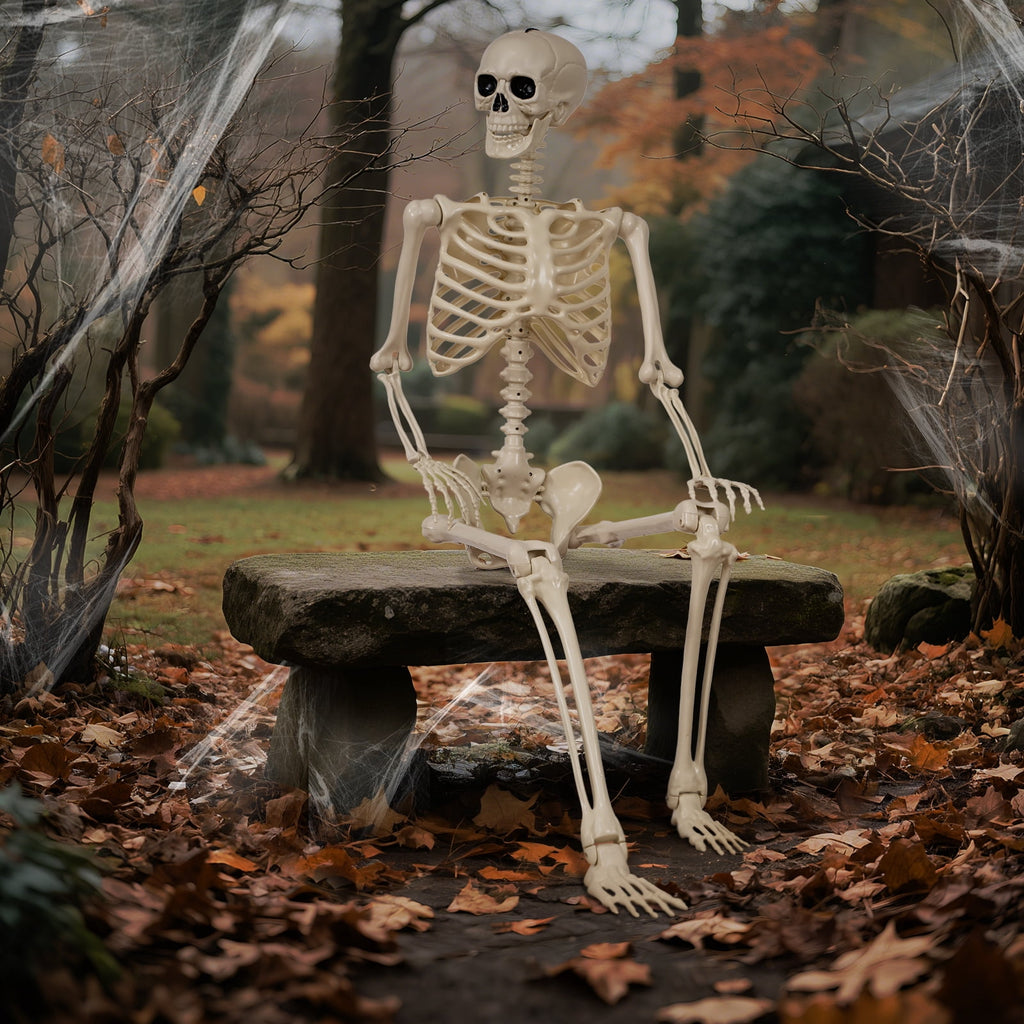 5.4 ft Halloween skeleton decoration, with movable joints, flexible skeleton for poses, scary skeleton suitable for indoor and outdoor Halloween decorations, haunted houses, courtyards, cemeteries.