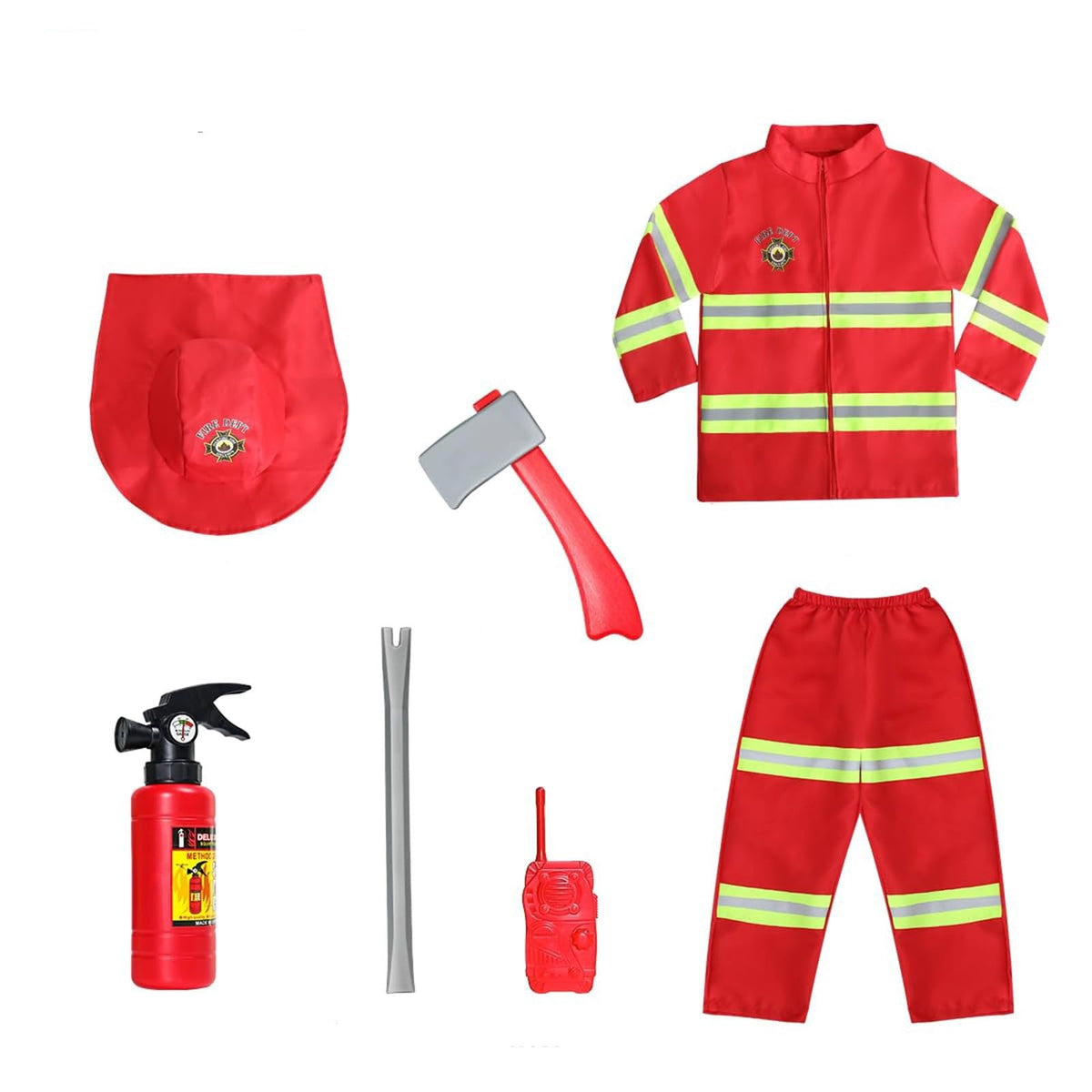 JCCXIN Child Toddler Boys Girls Halloween Fireman Outfits Career Role Play Dress-Up Party Clothes Coat And Pants With Accessories Set Trick Or Treat School Carnival Funny Outfit Sets,Red,4-5 Years