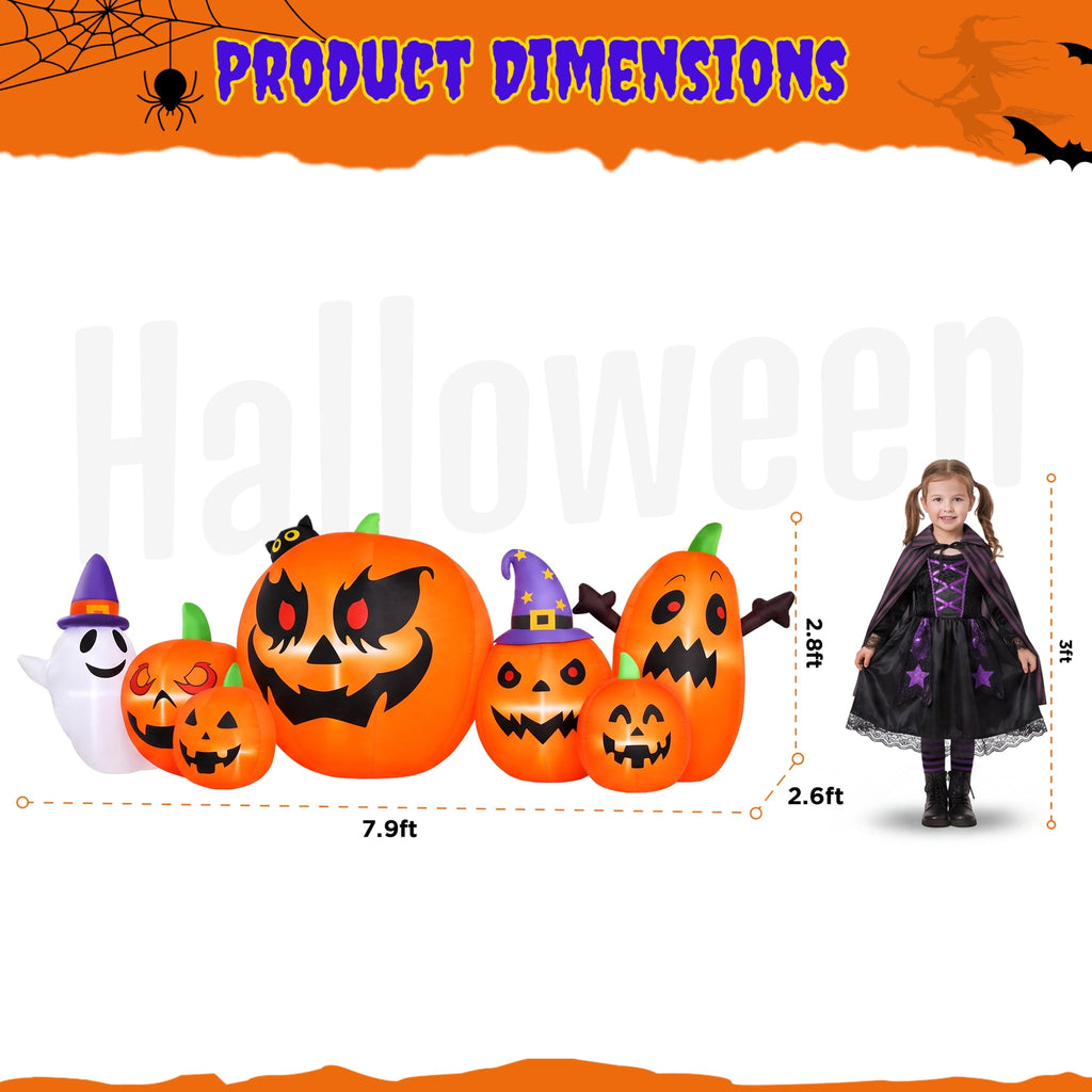Firstness 7.9FT Halloween Inflatable Pumpkin Ghost with Lights, Halloween Blow Ups Outdoor Decoration for Home Party