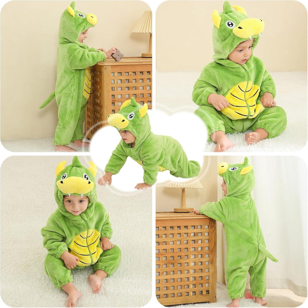 WIBACKER 0-3T Unisex Baby Animal Costume Winter Autumn Flannel Hooded Romper Christmas and Halloween Dinosaur Cosplay Jumpsuit