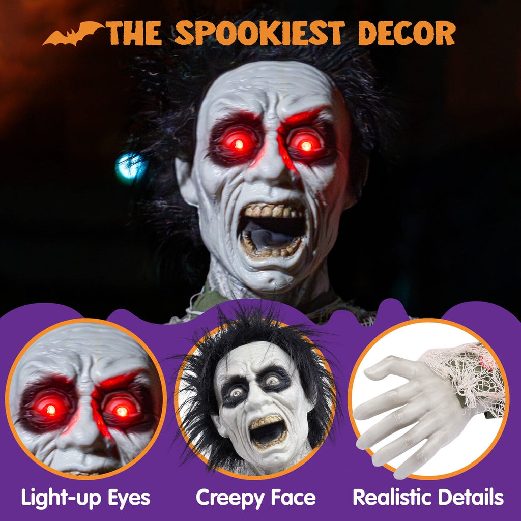 Joyfy Halloween Groundbreaker Animated Halloween Decorations Zombie with Crawling Creepy Animatronic Decorations with Movable Arms,Outdoor Scary Halloween Yard Decorations