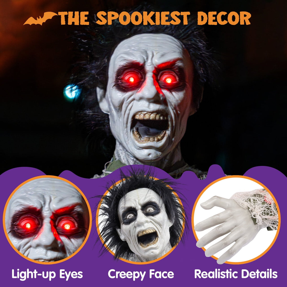 Joyfy Halloween Groundbreaker Animated Halloween Decorations Zombie with Crawling Creepy Animatronic Decorations with Movable Arms,Outdoor Scary Halloween Yard Decorations