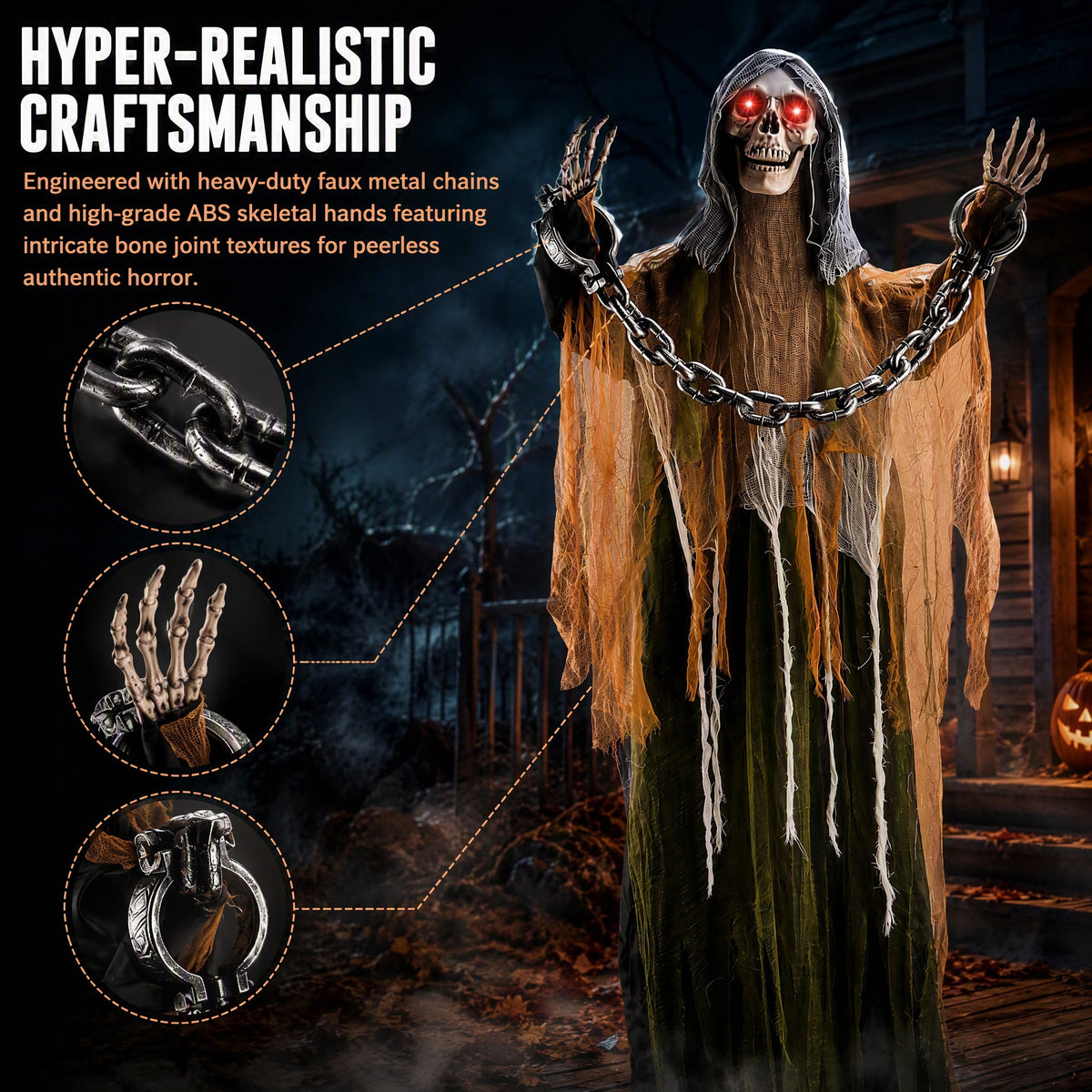 Weswose 6 Ft Animated Halloween Skeleton Prop - Sound & Touch Activated Animatronic with Glowing Head & Spooky Sounds, Outdoor Indoor Yard Decoration