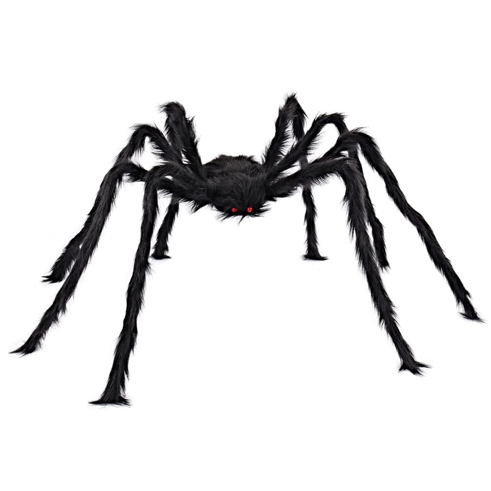 Joyfy 5 ft Scary Giant Spider Halloween Decorations Outdoor,Poseable Spider Lifelike Hairy Prop for Yard,Haunted House,Tree or Porch Party Decorations,Black