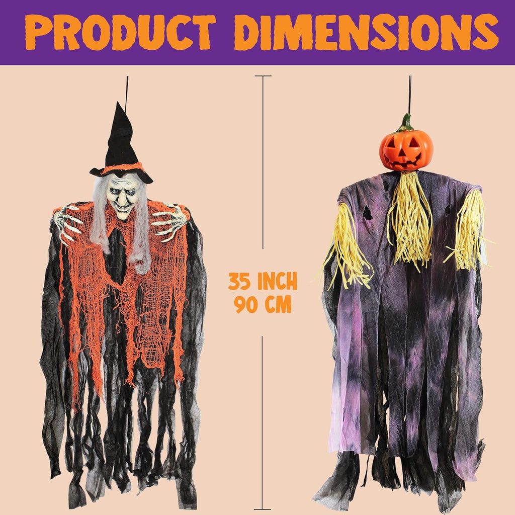 Joyfy 3 Pack Halloween Hanging Ghosts,Scary Skeleton Ghosts Grim Reapers Decorations for Halloween Indoor Outdoor Yard Home Decorations