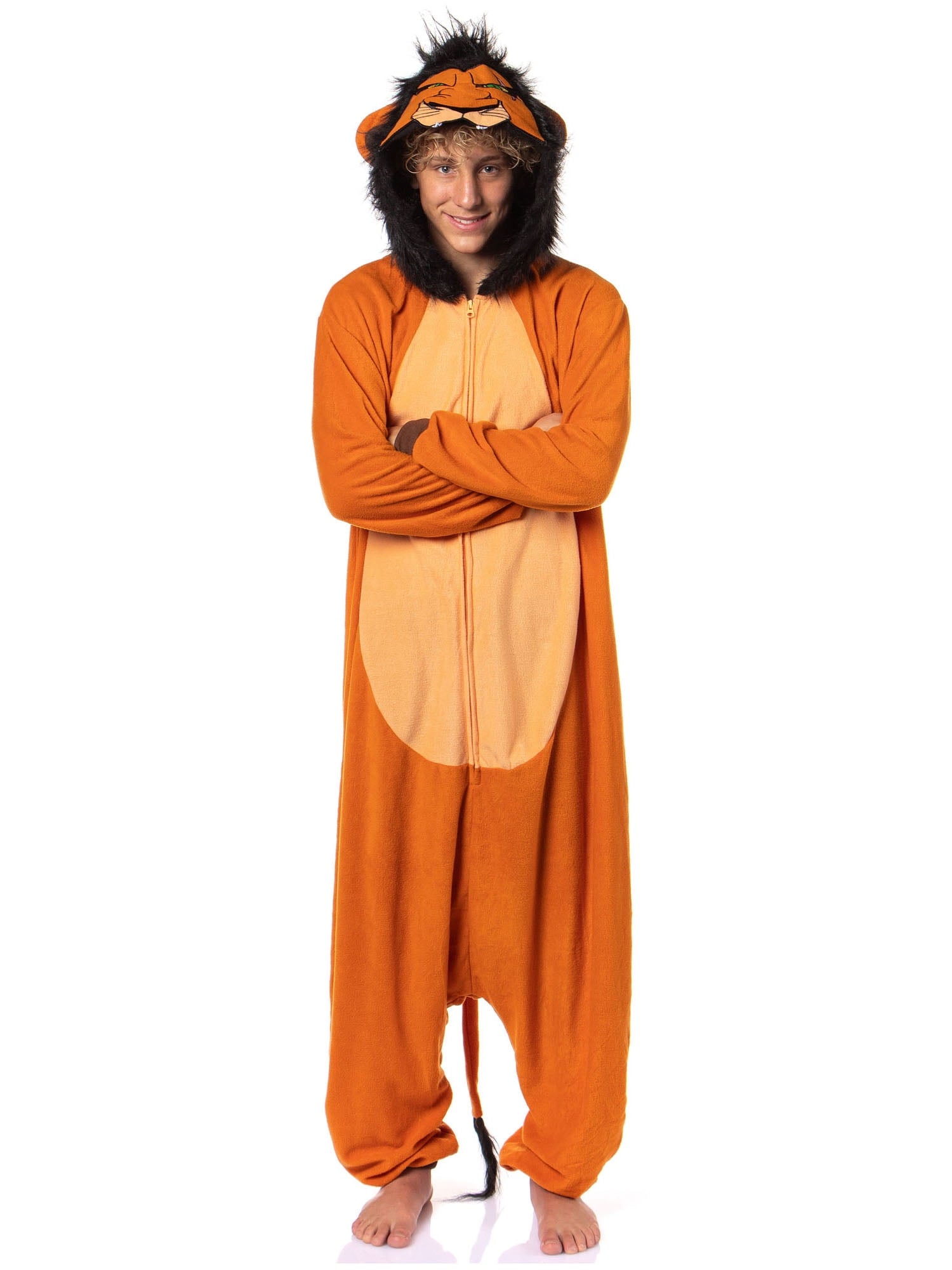 Disney The Lion King Scar Cozy Micro Fleece Villain Scar Costume Cosplay Men's One Piece Pajama Hooded Union Suit