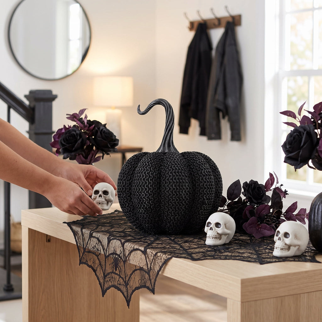 Resin Textured Pumpkin Decoration, Black, 7.75", Halloween by Way To Celebrate