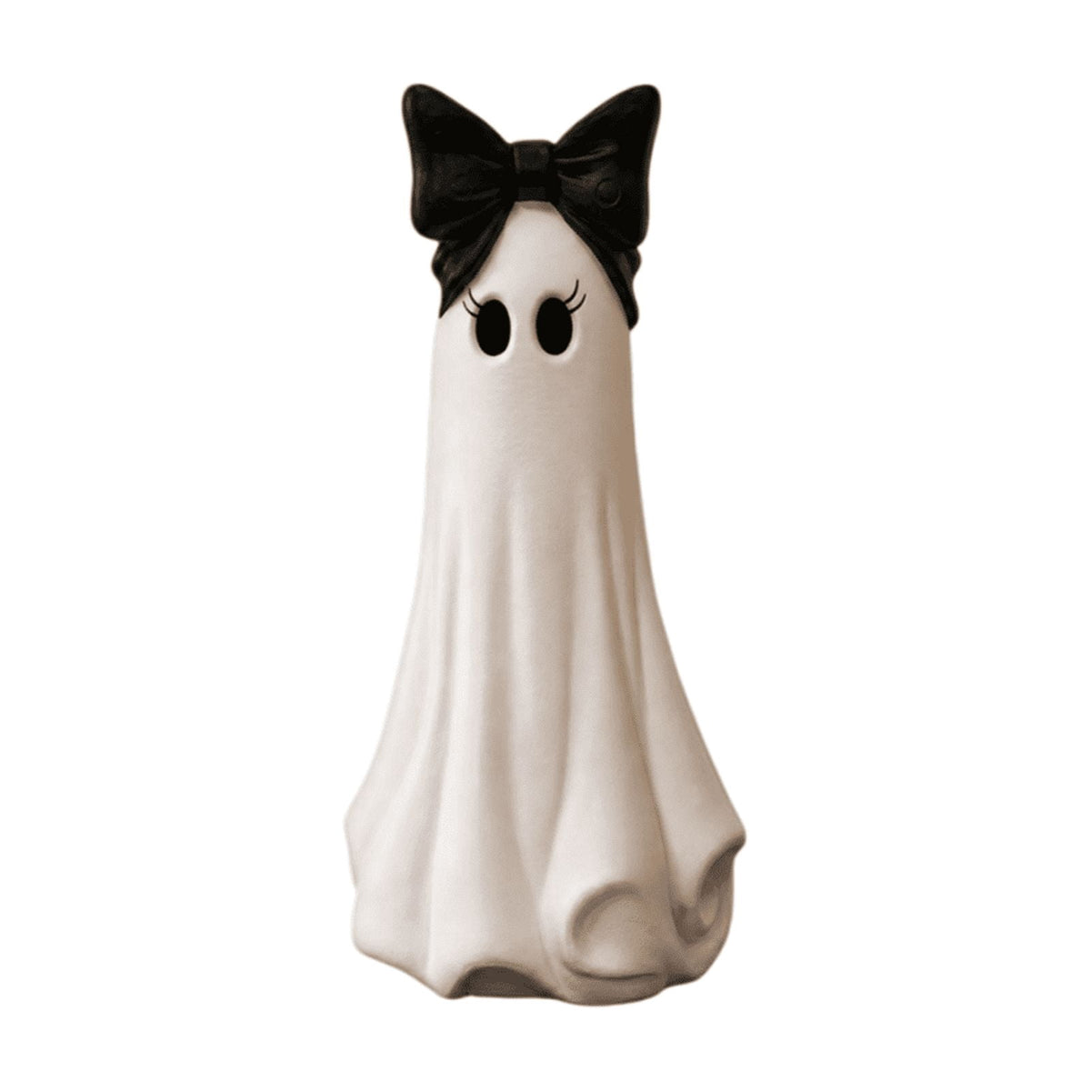 Clearance Halloween Ghost Resin Figurine with Black Cat & Pumpkin Candy Bowl 10“- Cute Spooky Tabletop Decor for Home Mantel, Shelf, and Indoor Fall Display