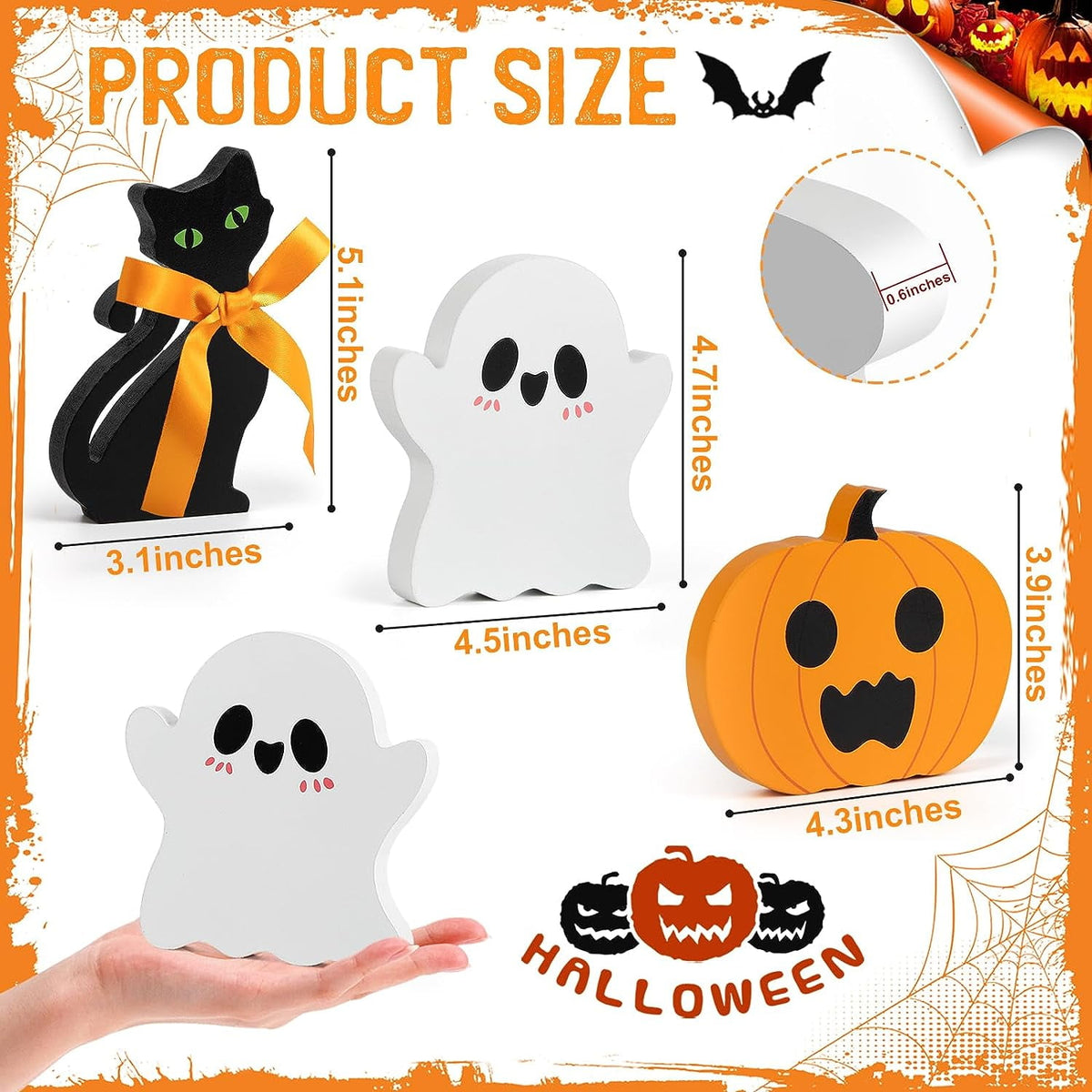 Halloween Decorations Indoor Halloween Tiered Tray Decorations Cute Ghost Wooden Decor Halloween Tabletop Decorations Pumpkin Blocks Signs for Home Decoration Set of 3