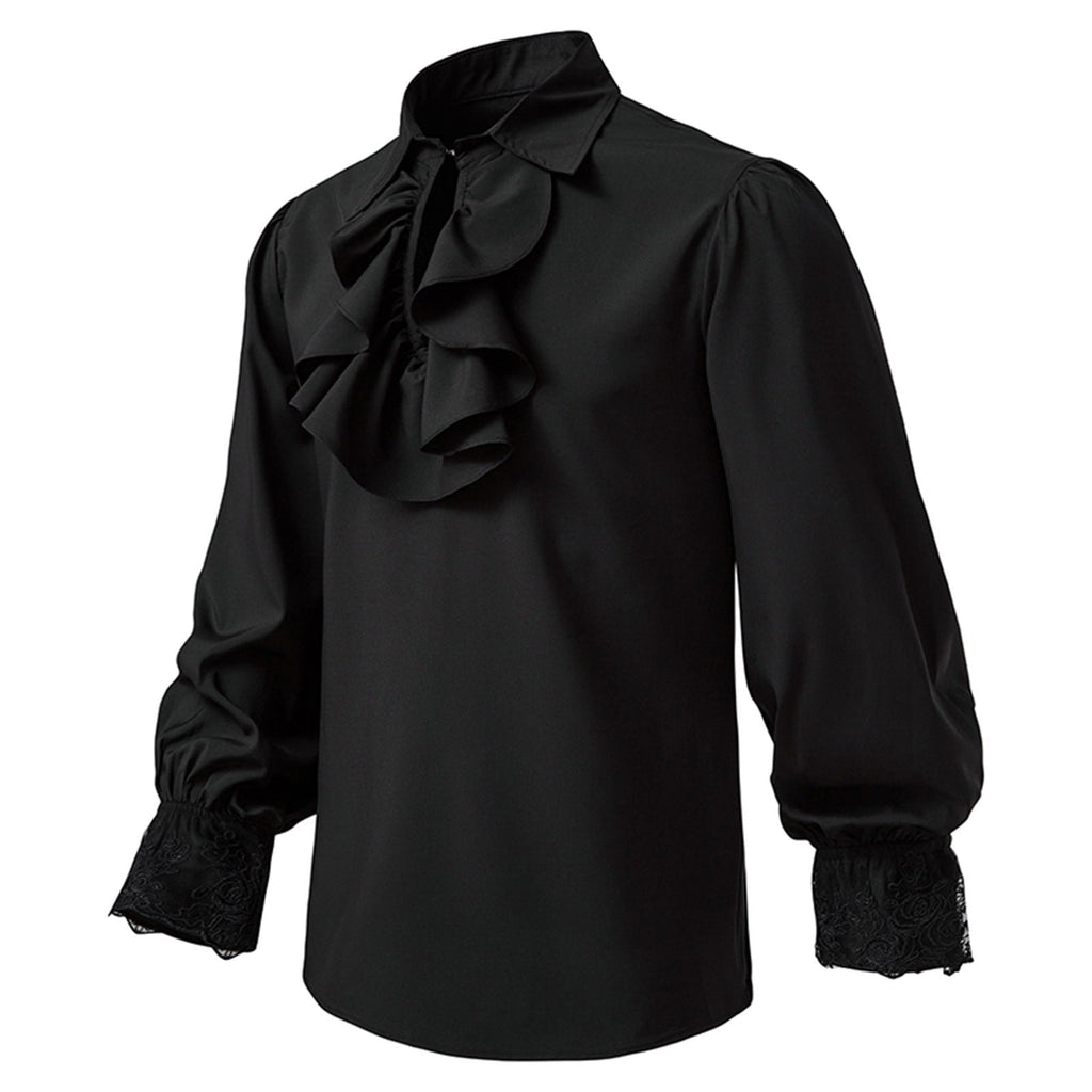 Men LYXSSBYX Mens Shirts Long Sleeve Pullover Stand Collar Ruffled Renaissance Shirt Steampunk Trumpet Sleeve Top