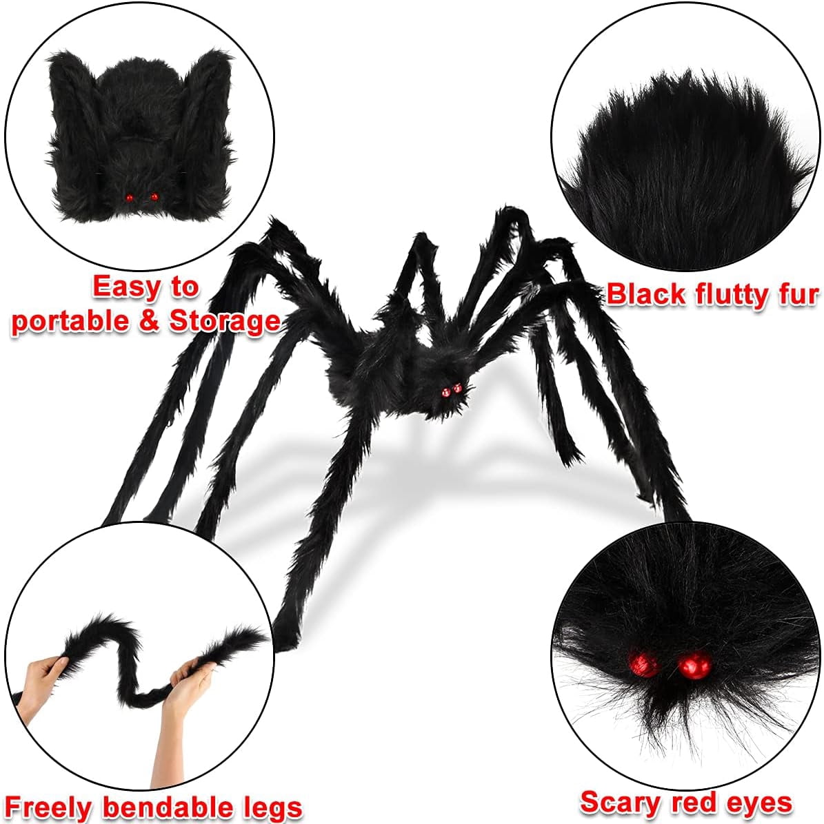 Ayieyill Spider Halloween Decorations Outdoor, 5FT Scary Giant Spider for Halloween Yard Decorations, Haunted House Props, 1pc