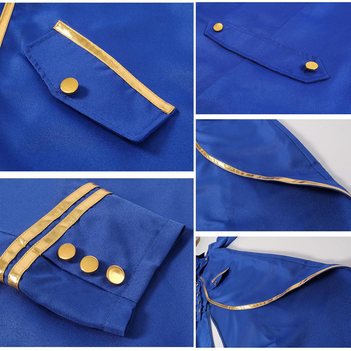 IBTOM CASTLE Men's Steampunk Vintage Tailcoat Jacket Gothic Medieval Victorian Frock Button Down Swallow Coat Uniform L Blue & Gold