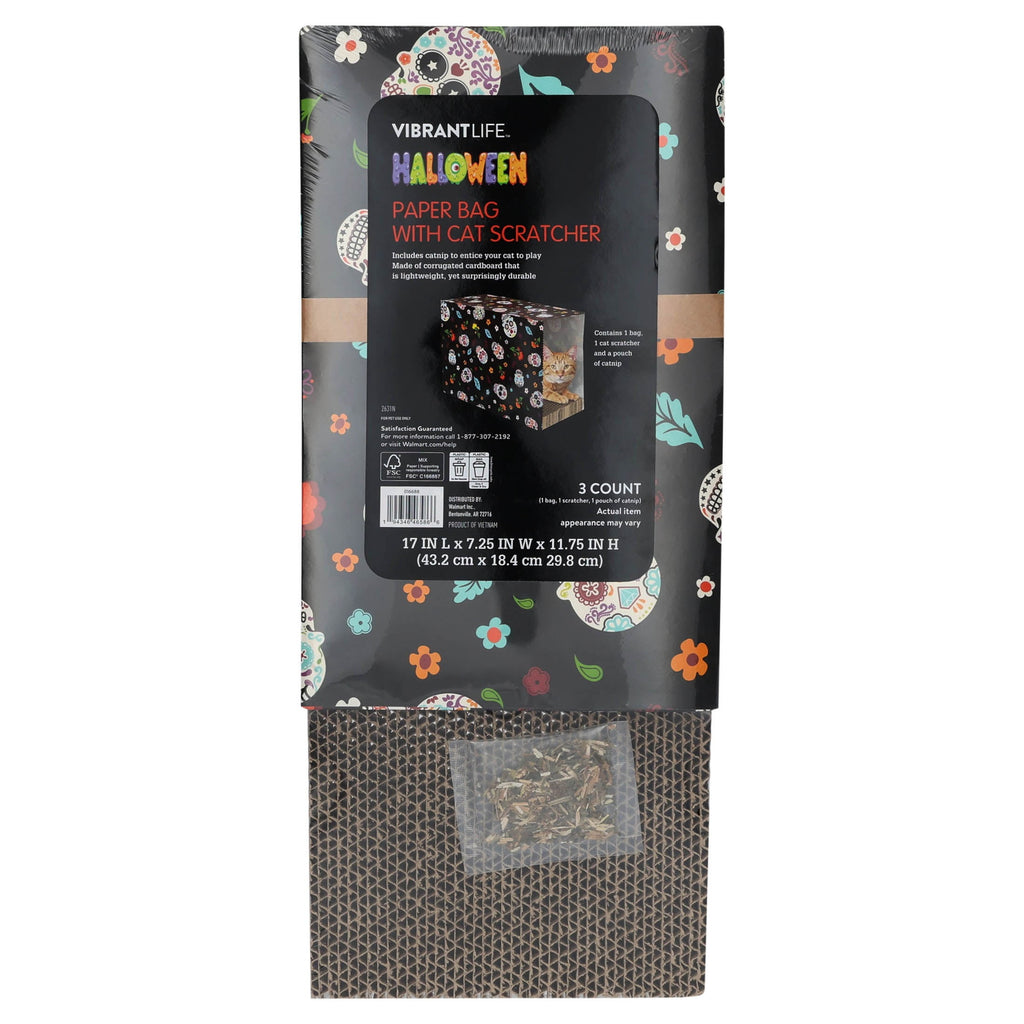 Vibrant Life Halloween Paper Bag with Cat Scratching Pad and Catnip, Creepy Critters, Multicolor