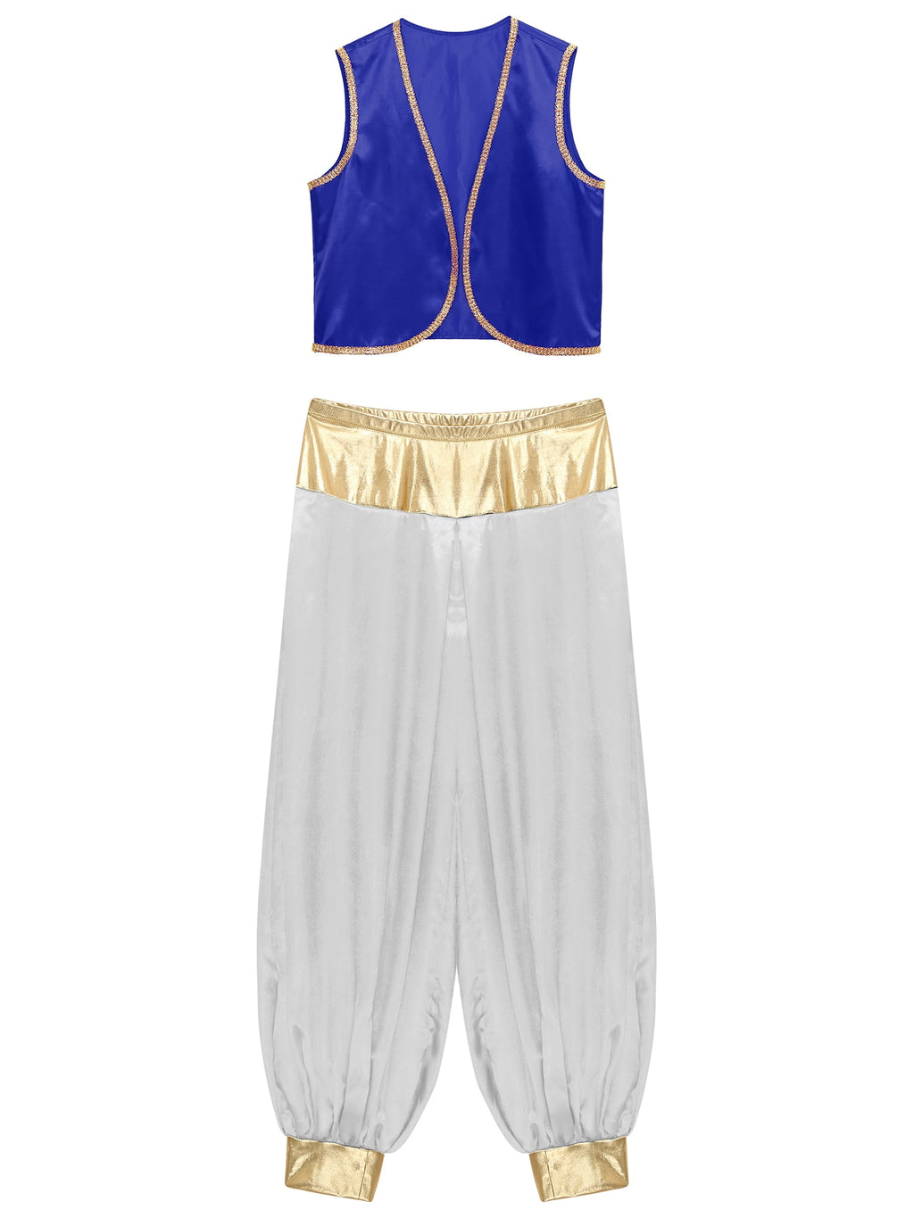 iiniim Mens Arabian Prince Costume Open Front Vest with Pants Halloween Show Fancy Dress up Outfit Royal Blue&Royal Blue S