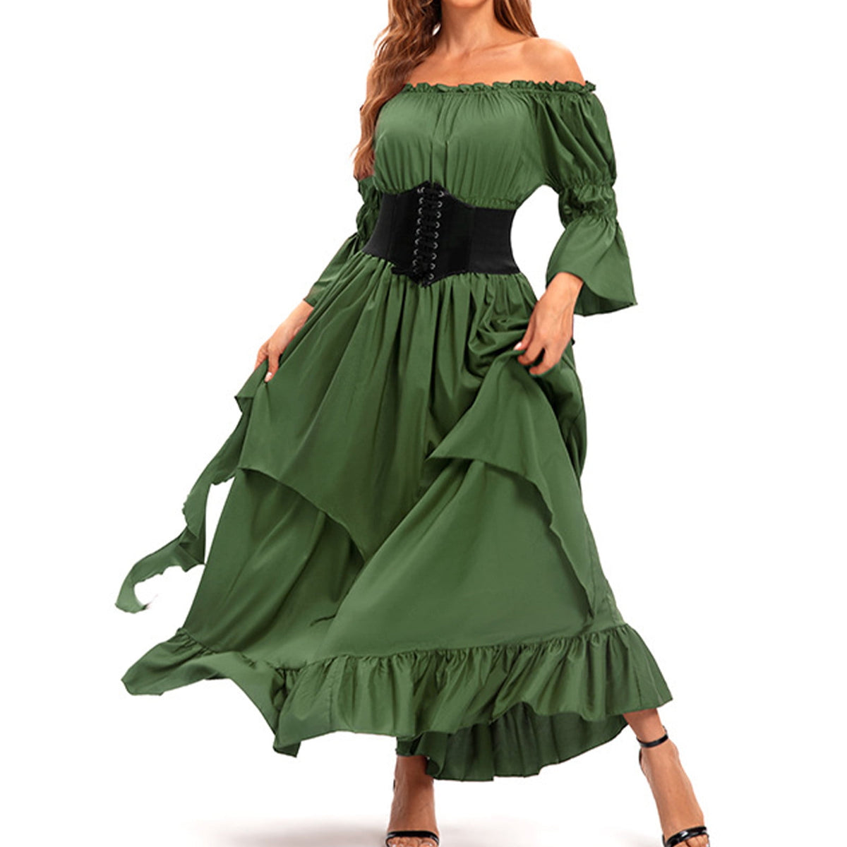 LYXSSBYX Maxi Dresses for Women Women's Long Sleeve Neck Dress Floor Length Cosplay Dress Plus Size Dress